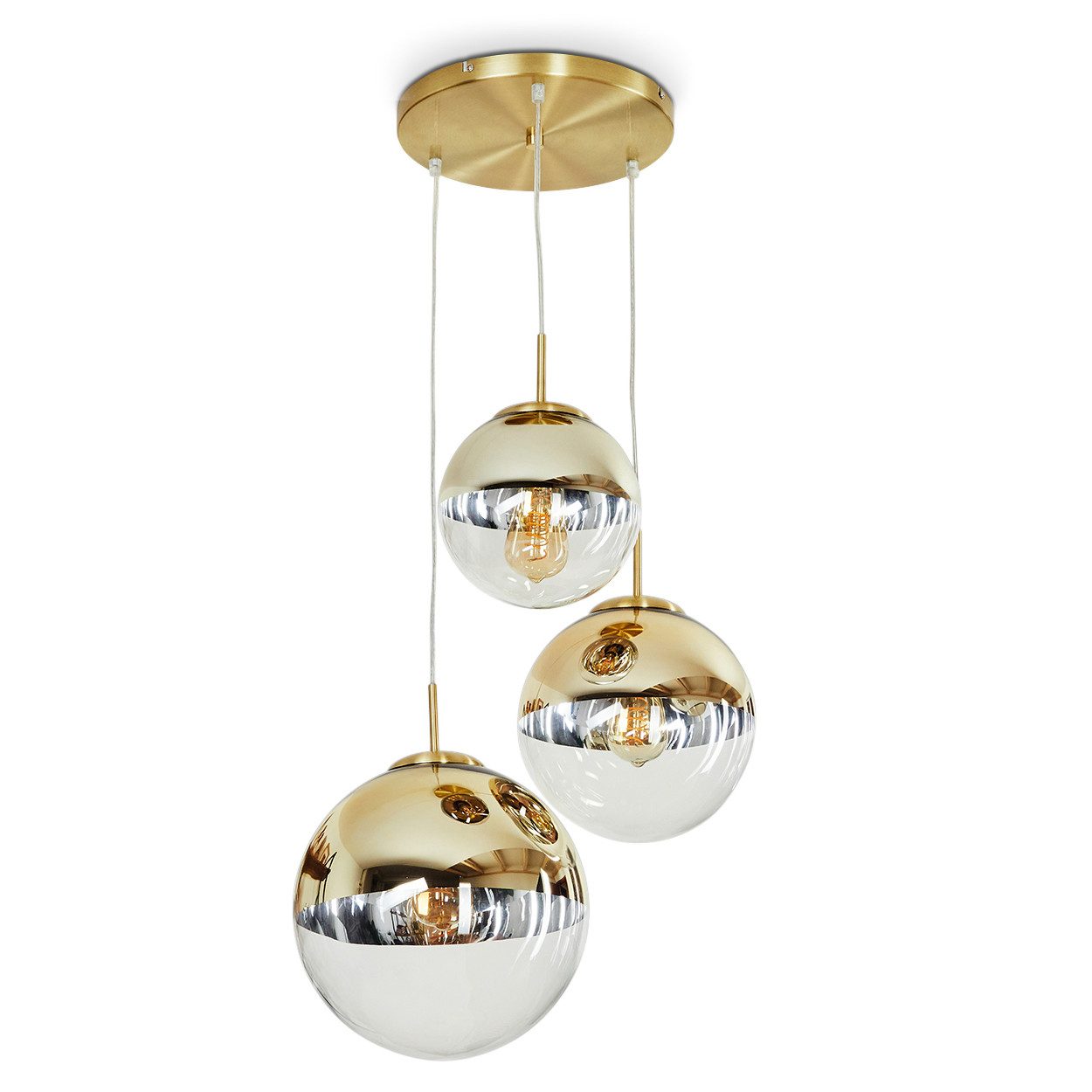 hofstein Hängeleuchte »Arola« 3-flammige Deckenlampe aus Metall in Gold, ohne Leuchtmittel, Moderner Look Pendellampe mit Glasschirm in Gold. 1xE27