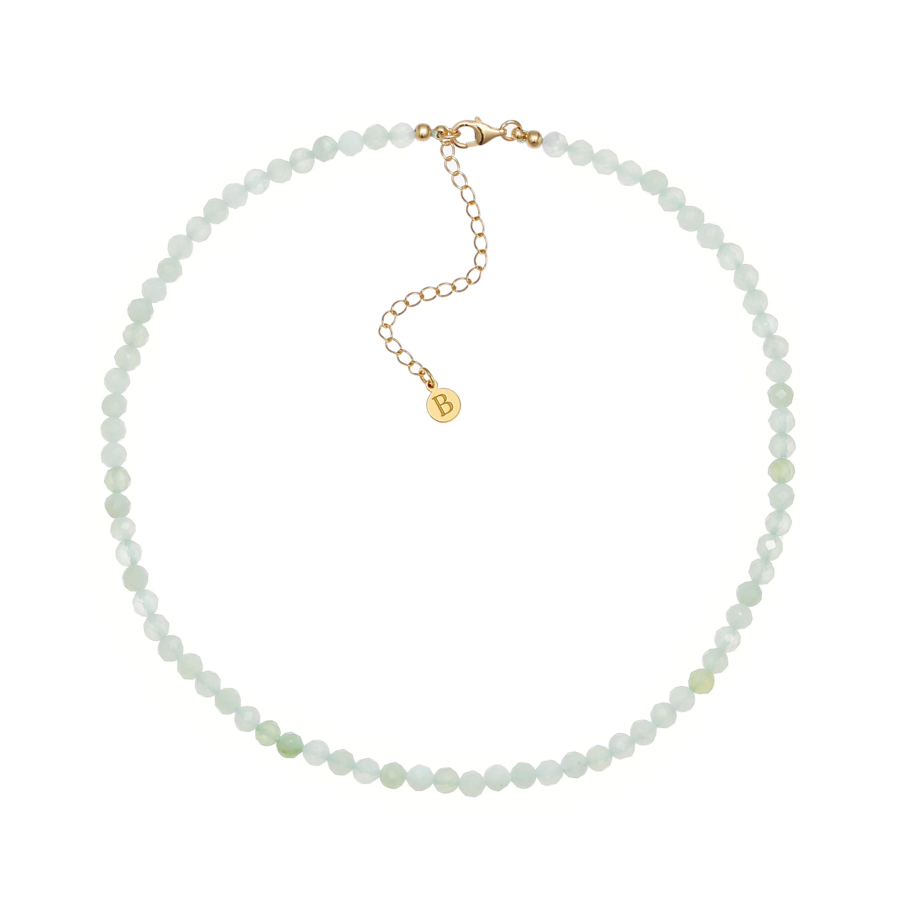 925 Halskette vergoldet, Brandlinger Zaria, Silber Perlenkette Jade