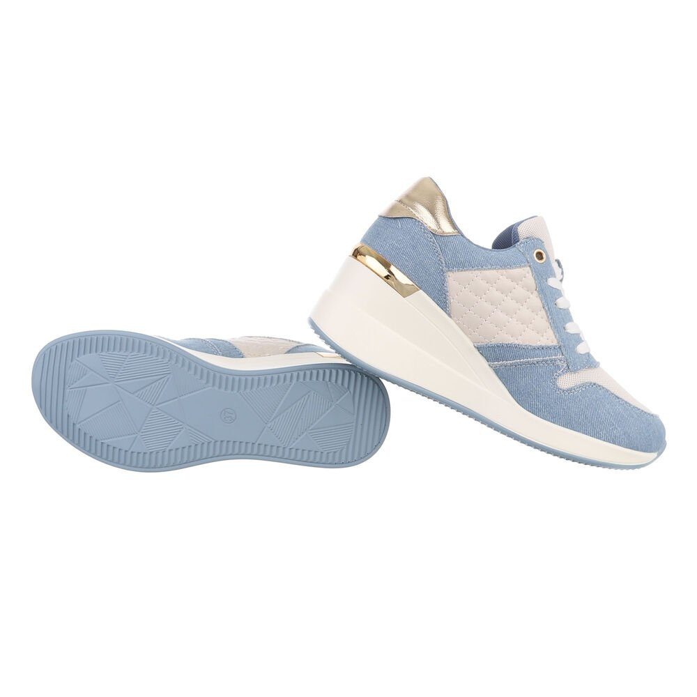 Ital-Design Damen Low-Top Freizeit Sneaker Keilabsatz/Wedge Sneakers Low in Hellblau