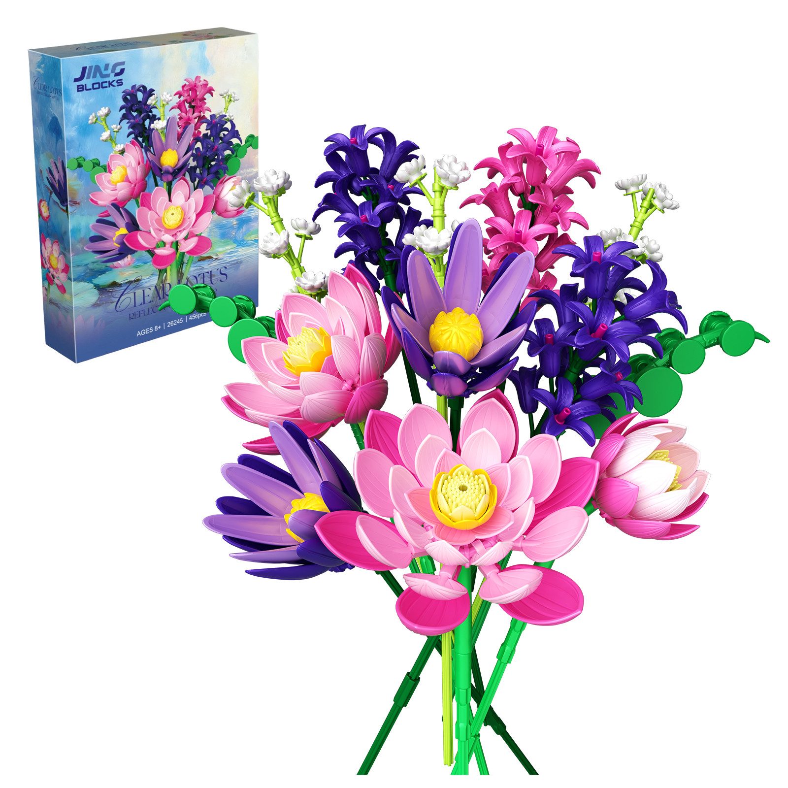 Esun Lotusblumen Botanisches Bauset, Klemmbausteine Blumen 456 St. Rosa Spielbausteine, (Set, 456 St., Komplettset), Home Deko Flower Muttertag Geburtstag Valentinstag