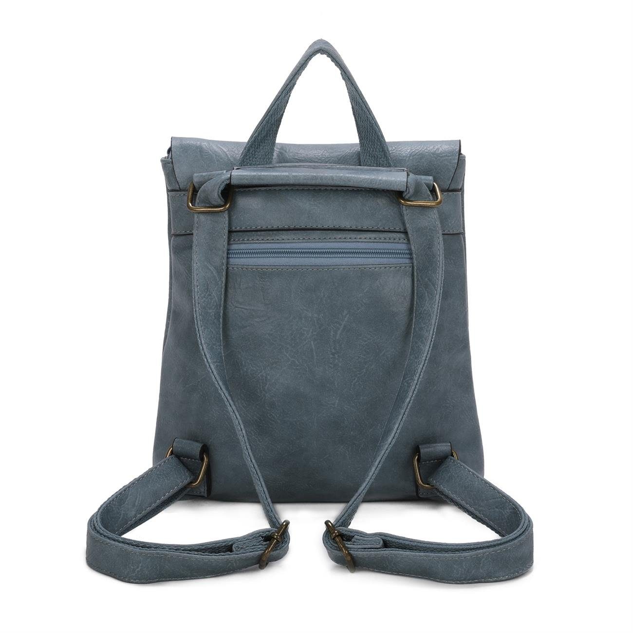 ITALYSHOP24 Rucksack Tasche Messenger, Vintage Crossover als Jeansblau Schultertasche, Damen tragbar Rucksack Umhängetasche