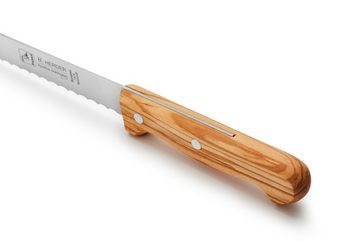 H. Herder Brotmesser Olivenholz 8" - rostfrei, Klinge aus legiertem Spezialstahl mit Welle, Griff aus Olivenholz
