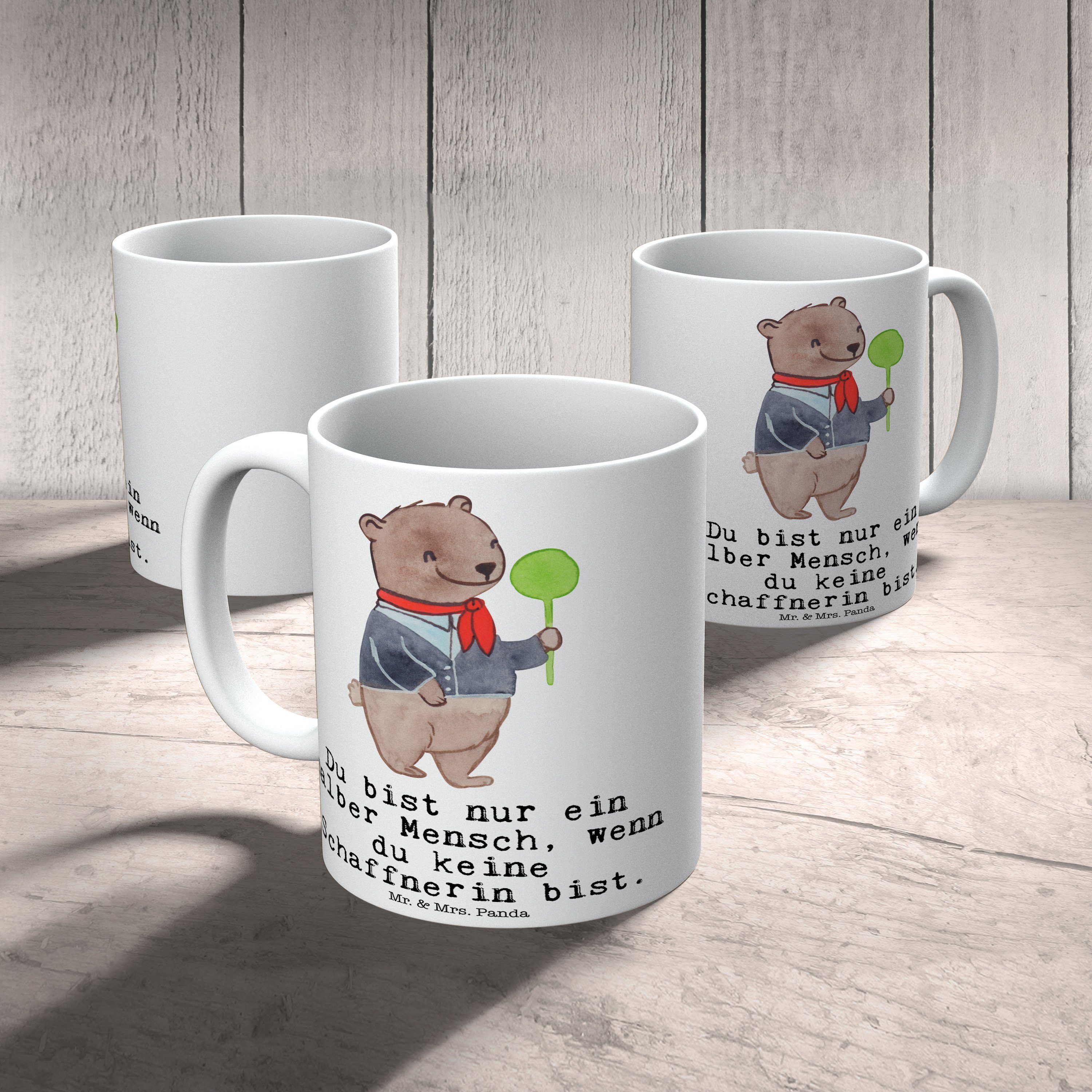 Mr. & Mrs. Panda Keramiktasse, Weiß Geschenk, Tasse Kaffeetasse, - - mit Re, Keramik Schaffnerin Herz