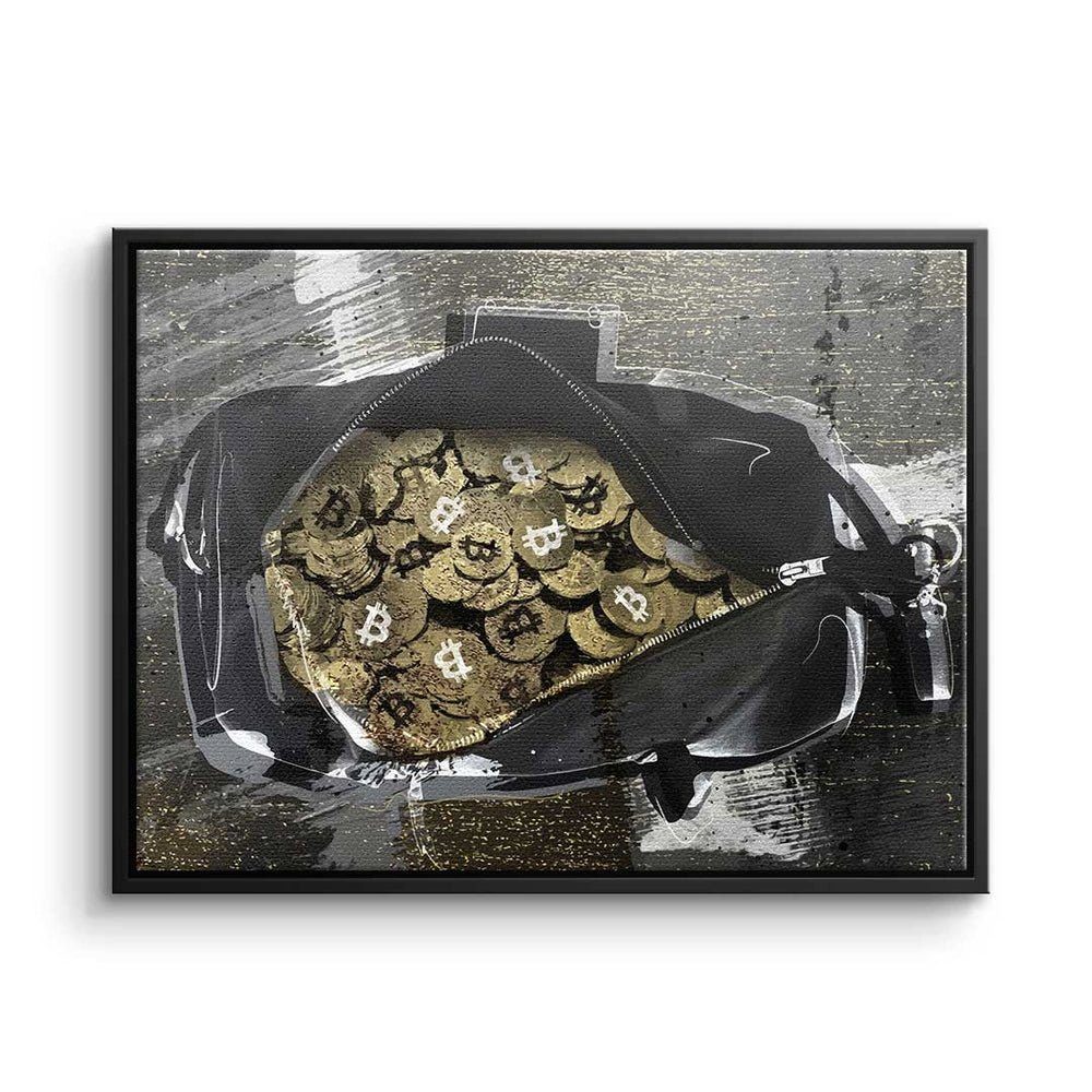 DOTCOMCANVAS® - Bitcoin Bag, Leinwandbild - Motivation Bag Premium Trading goldener - - Leinwandbild Rahmen Bitcoin Crypto