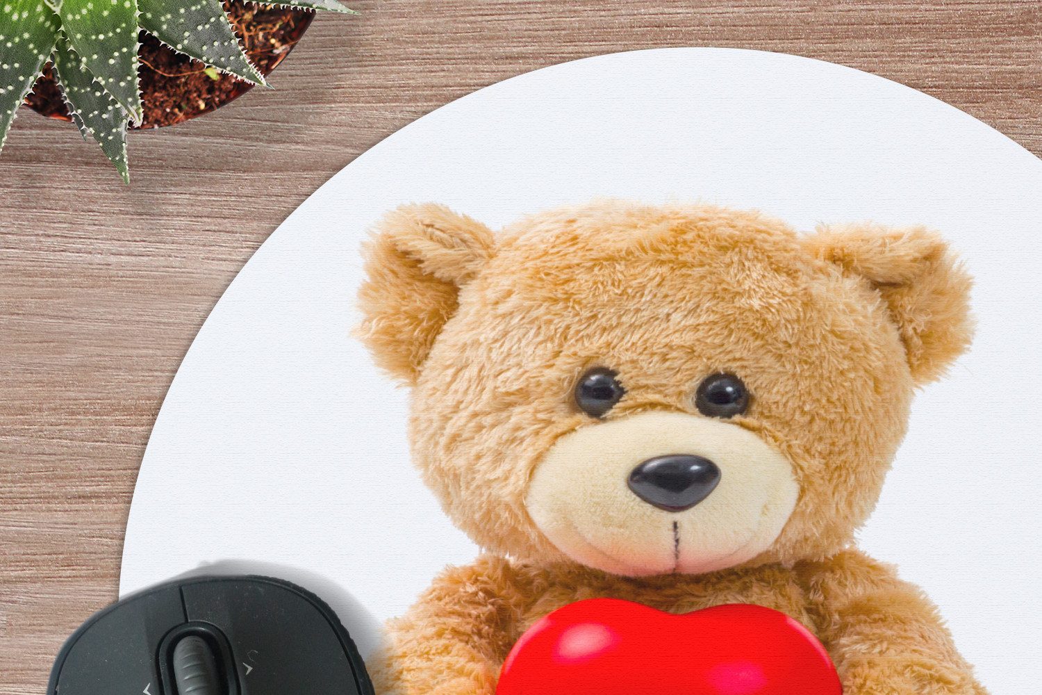 MuchoWow Mauspad Ein Teddybär zum Valentinstag (1-St), Büro für Tastatur und Maus, Mousepad Gaming, Rund 20x20 cm