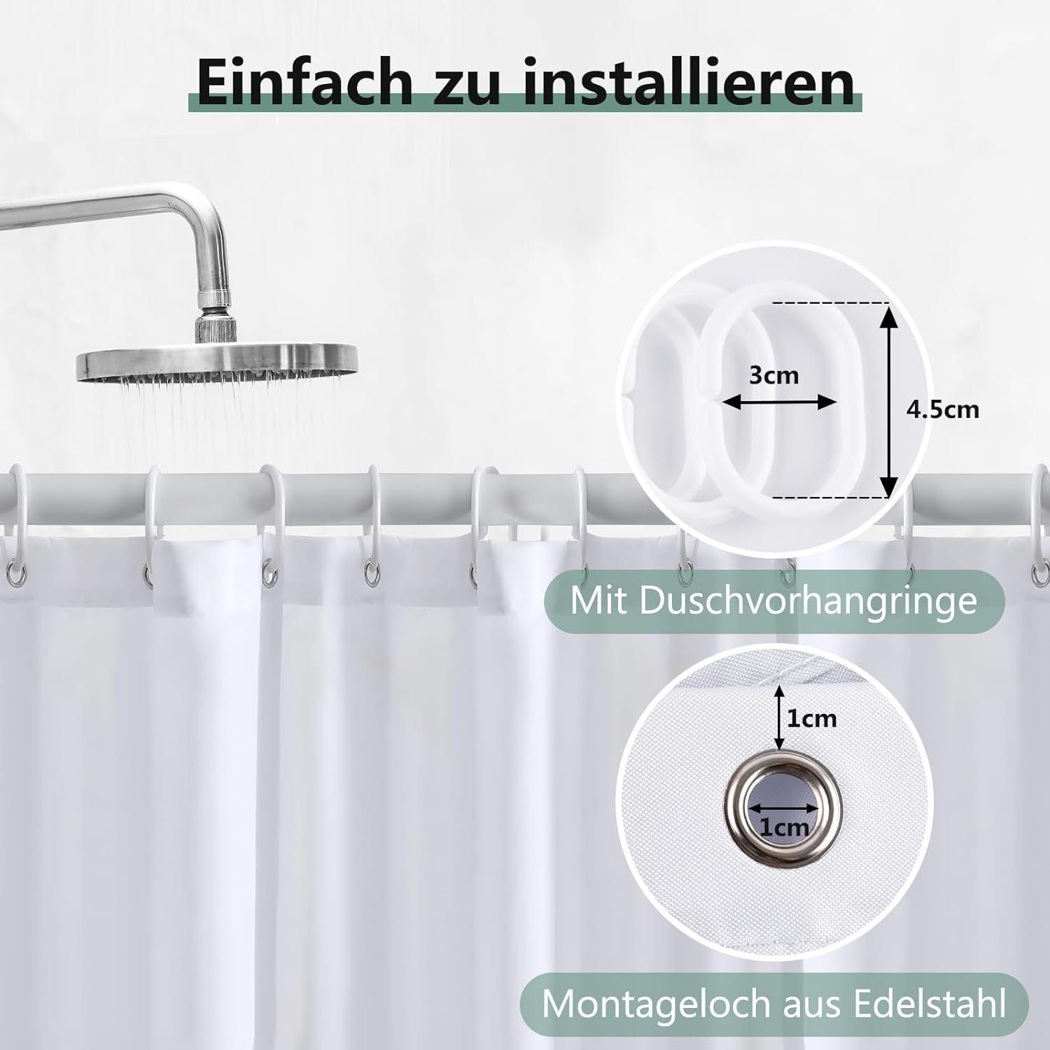 Coonoor Duschvorhang Anti-Schimmel Badezimmervorhang, Wasserdicht und Waschbar Breite 180 cm (1-tlg), Perfekt für Badewanne & Dusche – Bild 5 von 5