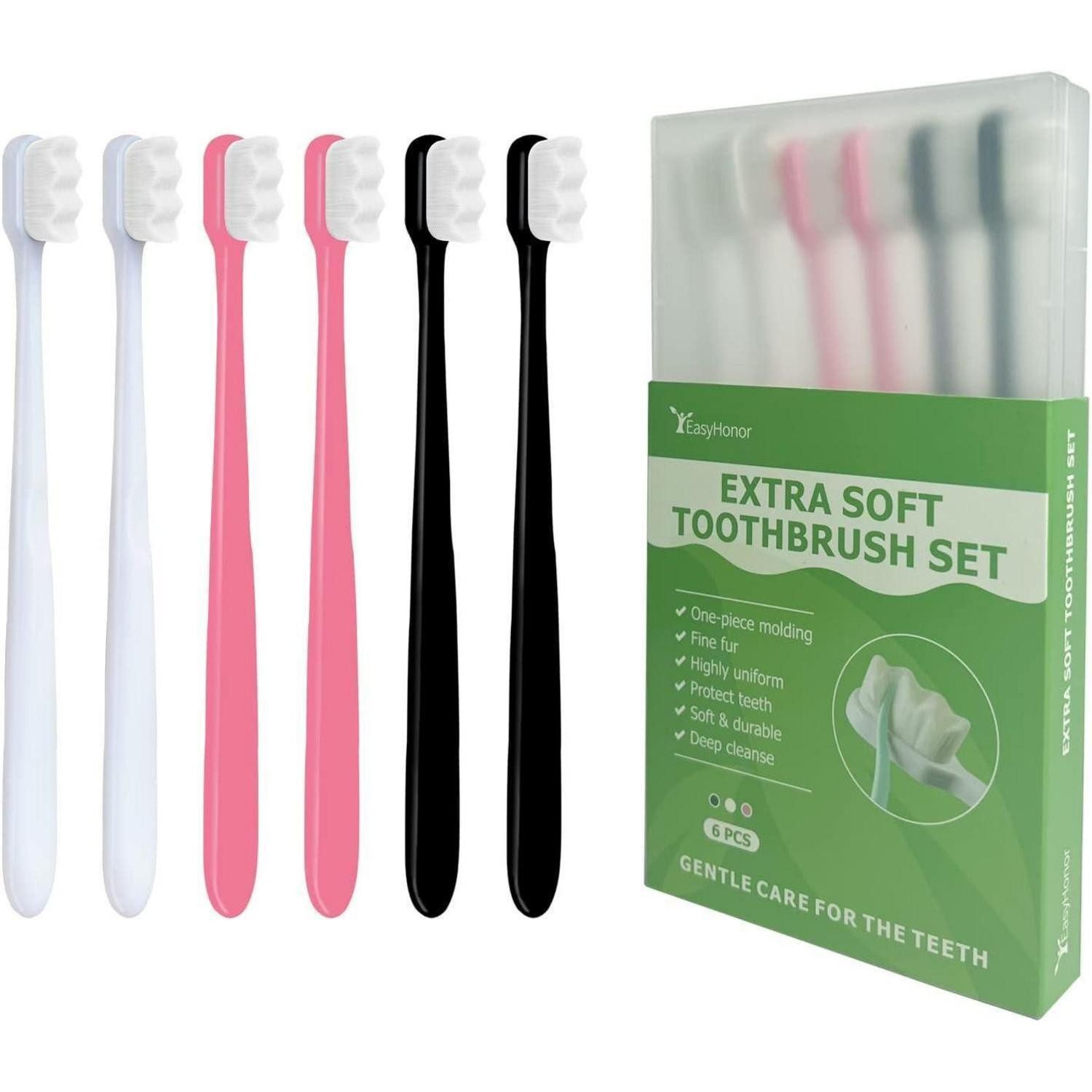 LuxusKollektion Zahnbürste Zahnbürste Mikrofell Borsten Weiß 2 Rosa 2 Schwarz 2 Weiß Borsten