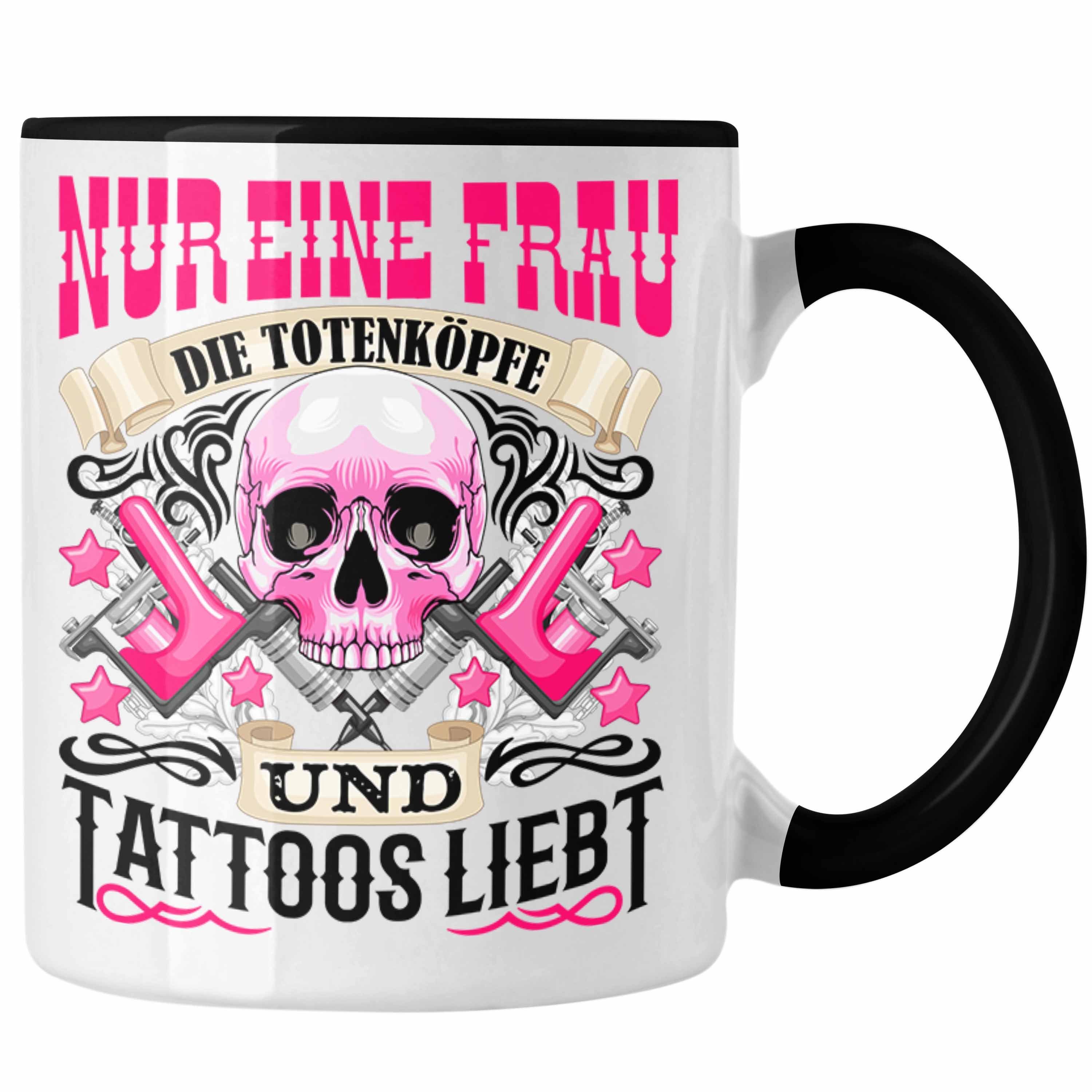 Trendation Tasse Geschenk F Tattoowierte Totenköpfe Frau Tattoos und - Schwarz Tasse Trendation
