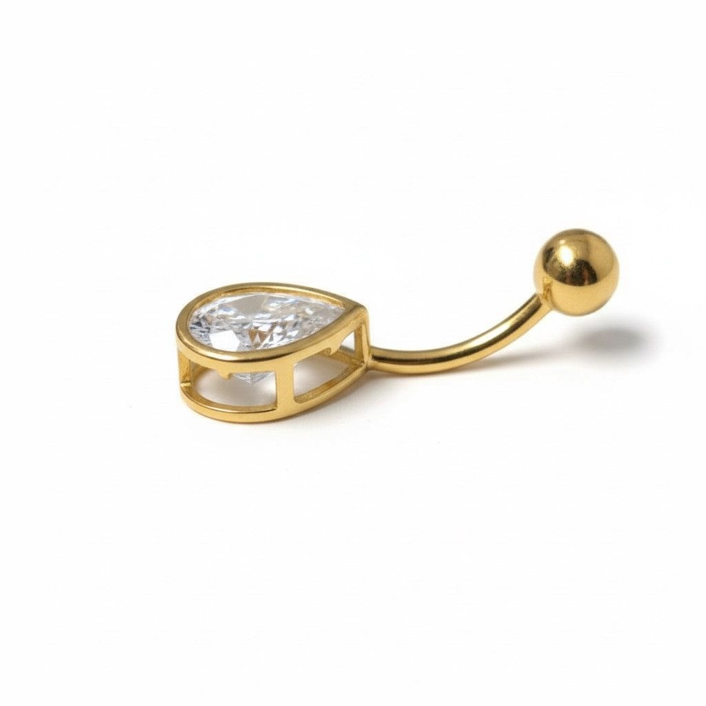 Karisma Schmuck Bauchnabelpiercing Damen Echt Gold 585/14 Karat Bananabell Tropfen Nabelstecker, Gelbgold BG14K205