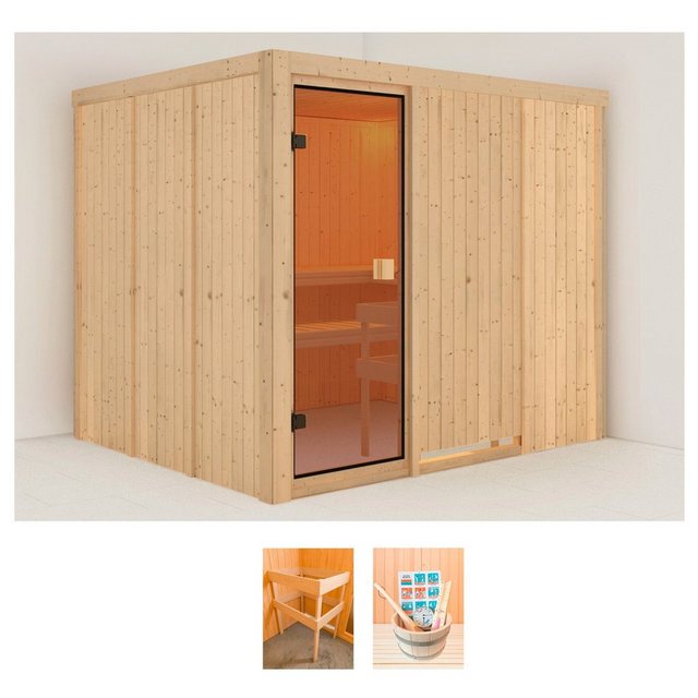 welltime Sauna »Nadima«, BxTxH 231 x 196 x 198 cm, 68 mm, (Set) ohne Ofen, mit 6 tlg. Zubehörset  - Onlineshop Otto