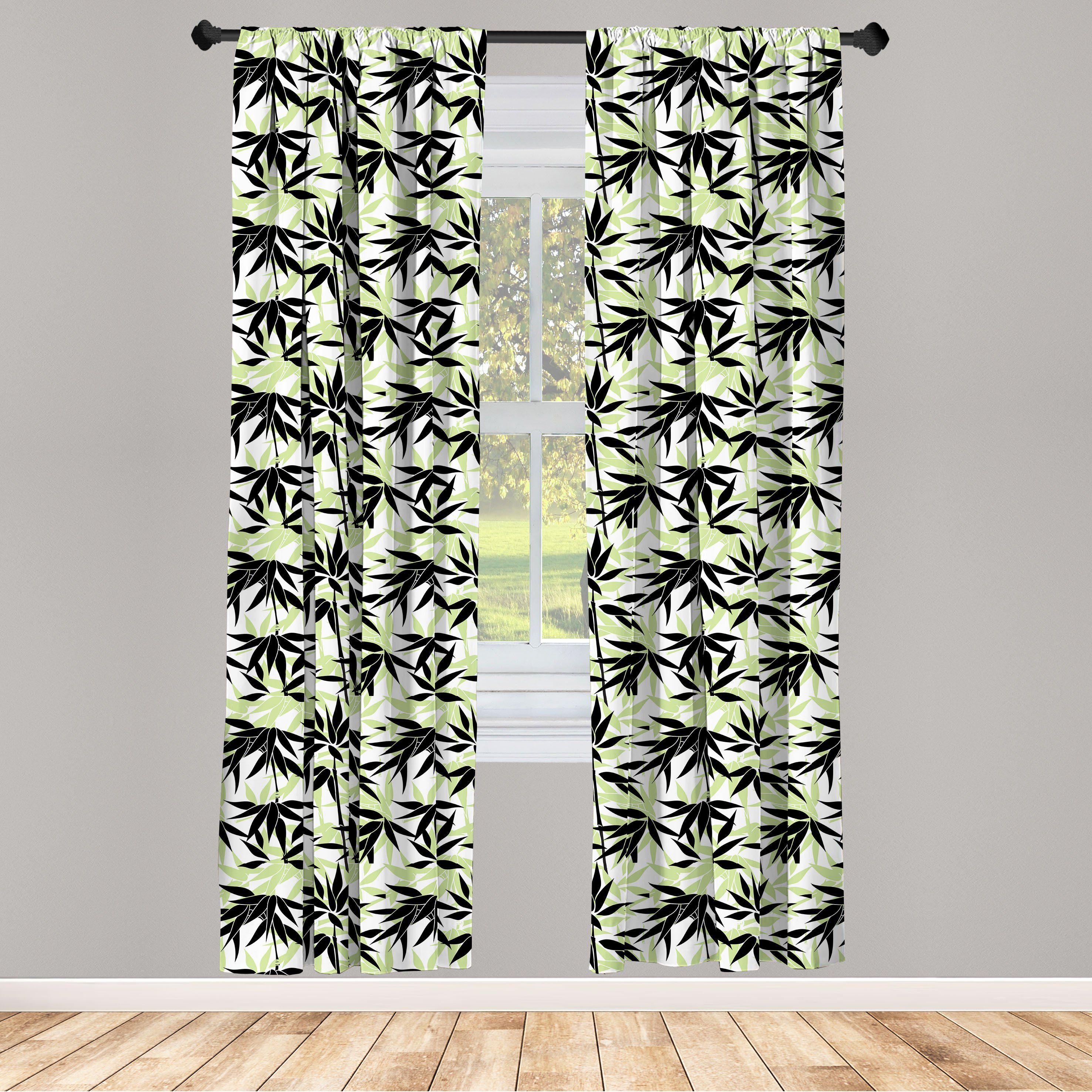 Gardine Vorhang für Wohnzimmer Schlafzimmer Dekor, Abakuhaus, Microfaser, Asiatisch Eastern Bambus-Blatt-Muster