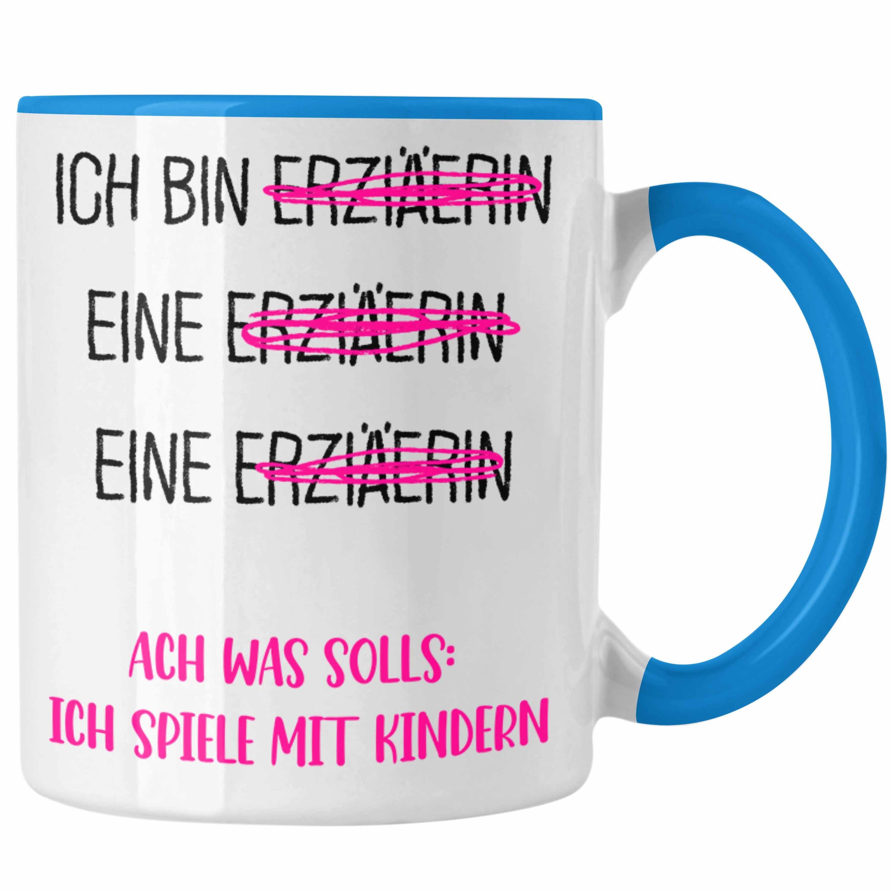 Trendation Tasse Tasse Geschenk für Erzieherin Spruch Kindergärtnerin Geschenkidee Blau