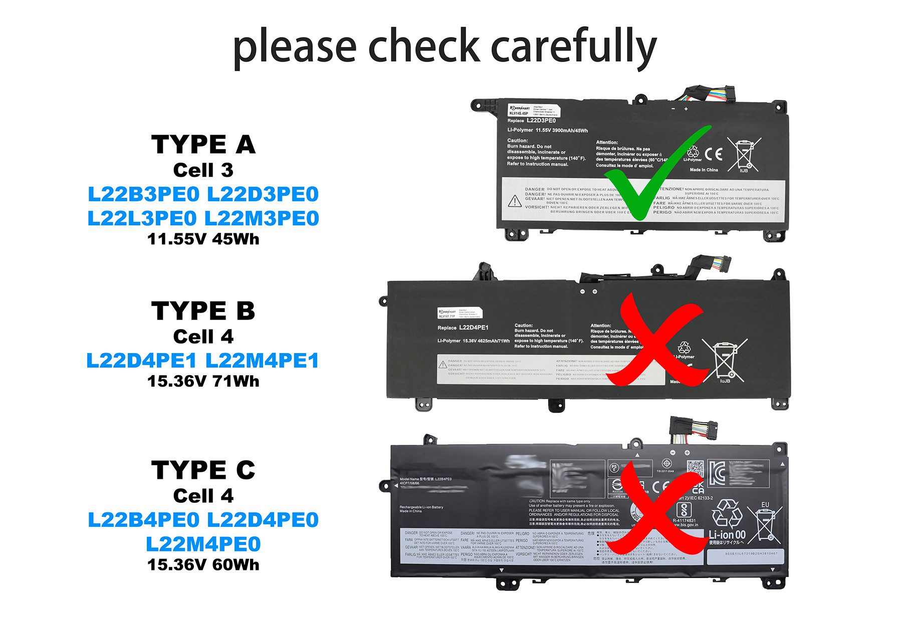 PowerSmart Laptop-Akku für LENOVO L22B3PE0, L22D3PE0, L22L3PE0, L22M3PE0 Li-Polymer 3900 mAh (11,55 V)