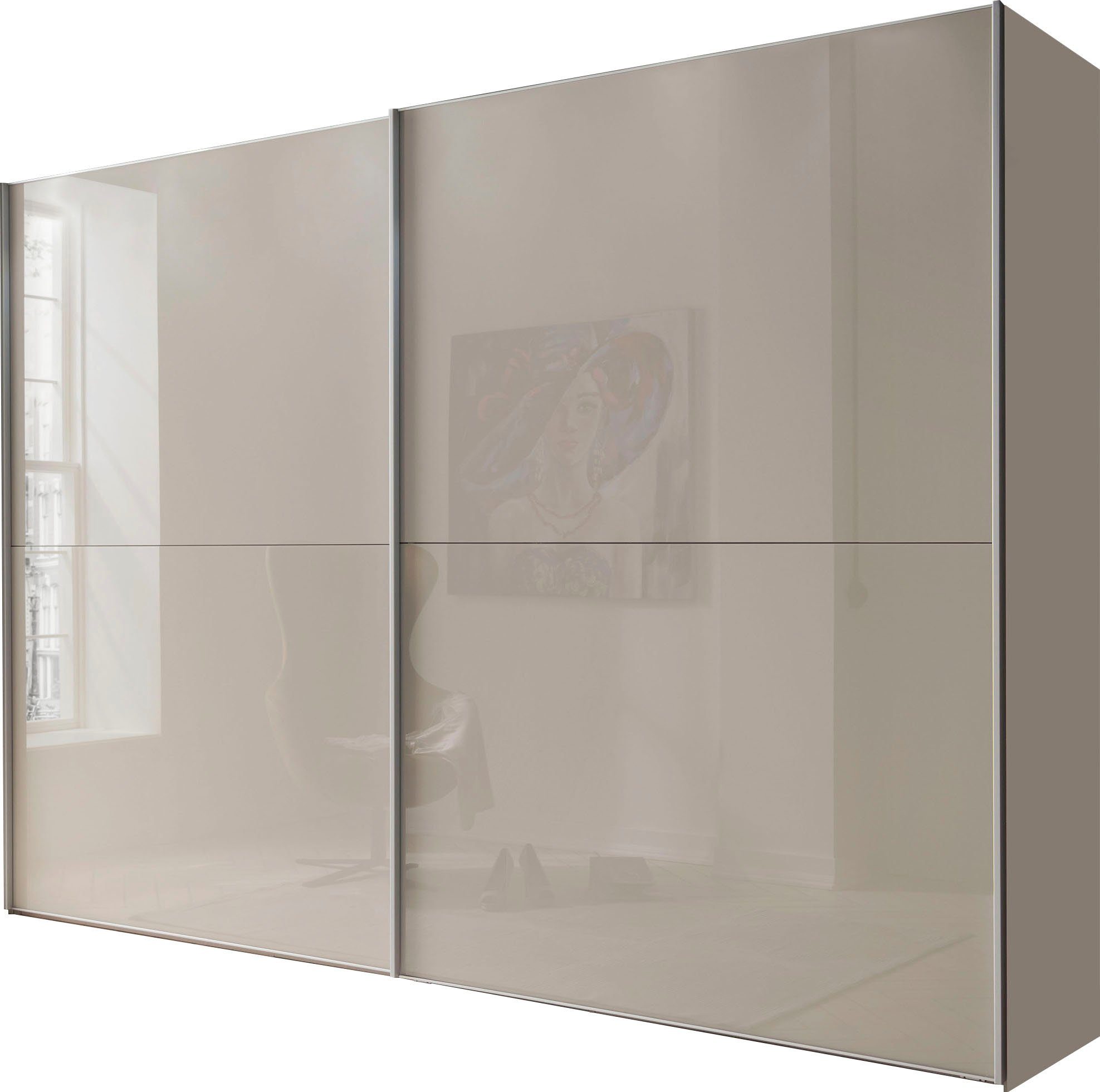 WIEMANN Schwebetürenschrank Orion, Kleiderschrank, Schrank, Wäscheschrank, mit Schiebetüren hochwertige Glasfront, variable Inneneinteilung, stilvolle Optik