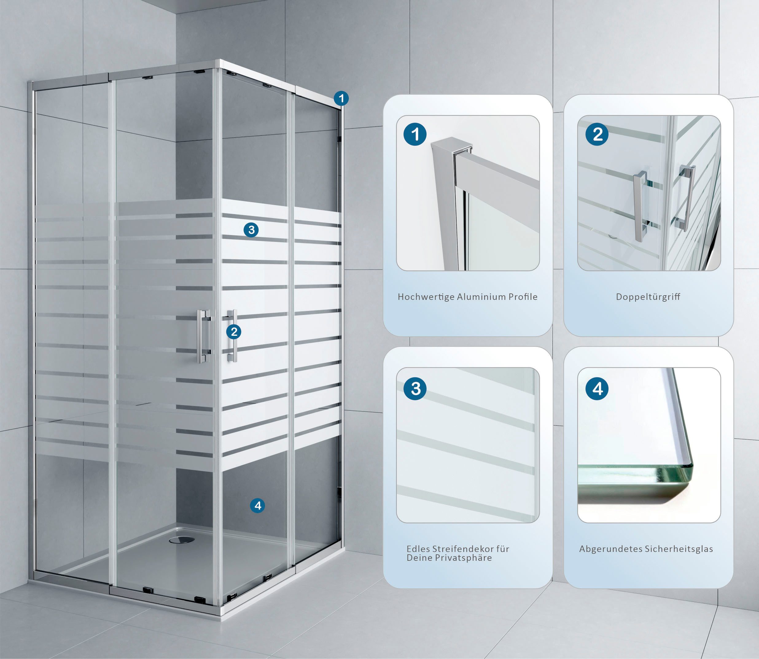welltime Eckdusche Trento Slimline, BxT: 90x90 cm, Sicherheitsglas, Eckdusche mit Profil in schmalem Design