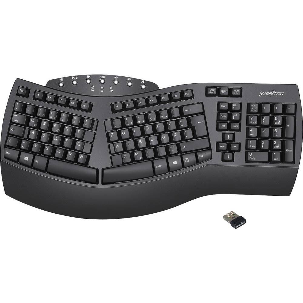 Perixx Bluetooth®-Tastatur 11353 Tastatur (Ergonomisch, Handballenauflage, Multimediatasten)