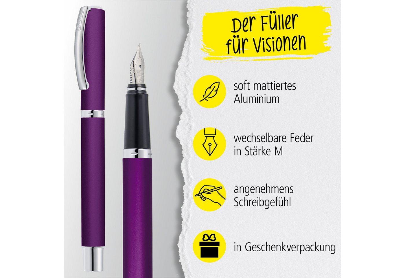 Thumbnail - Online Pen Füller Vision Füllhalter, (aus mattiertem Aluminium, hochwertiger Füllfederhalter mit Iridium-Feder), in Gesc...