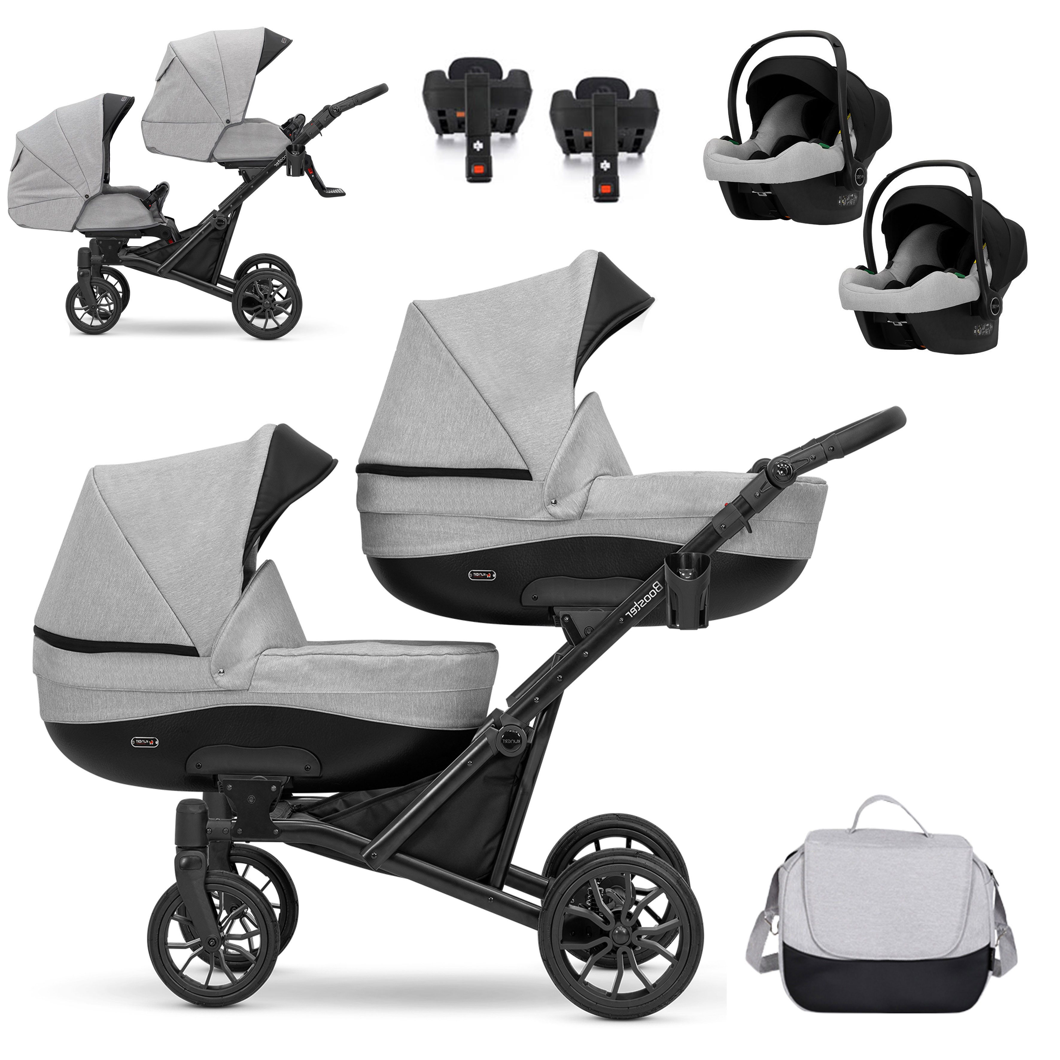 Zwillings-Kombikinderwagen Twin-Go 5 in 1 inkl. Sportsitze, Autositze und Iso Bases in 3 Farben
