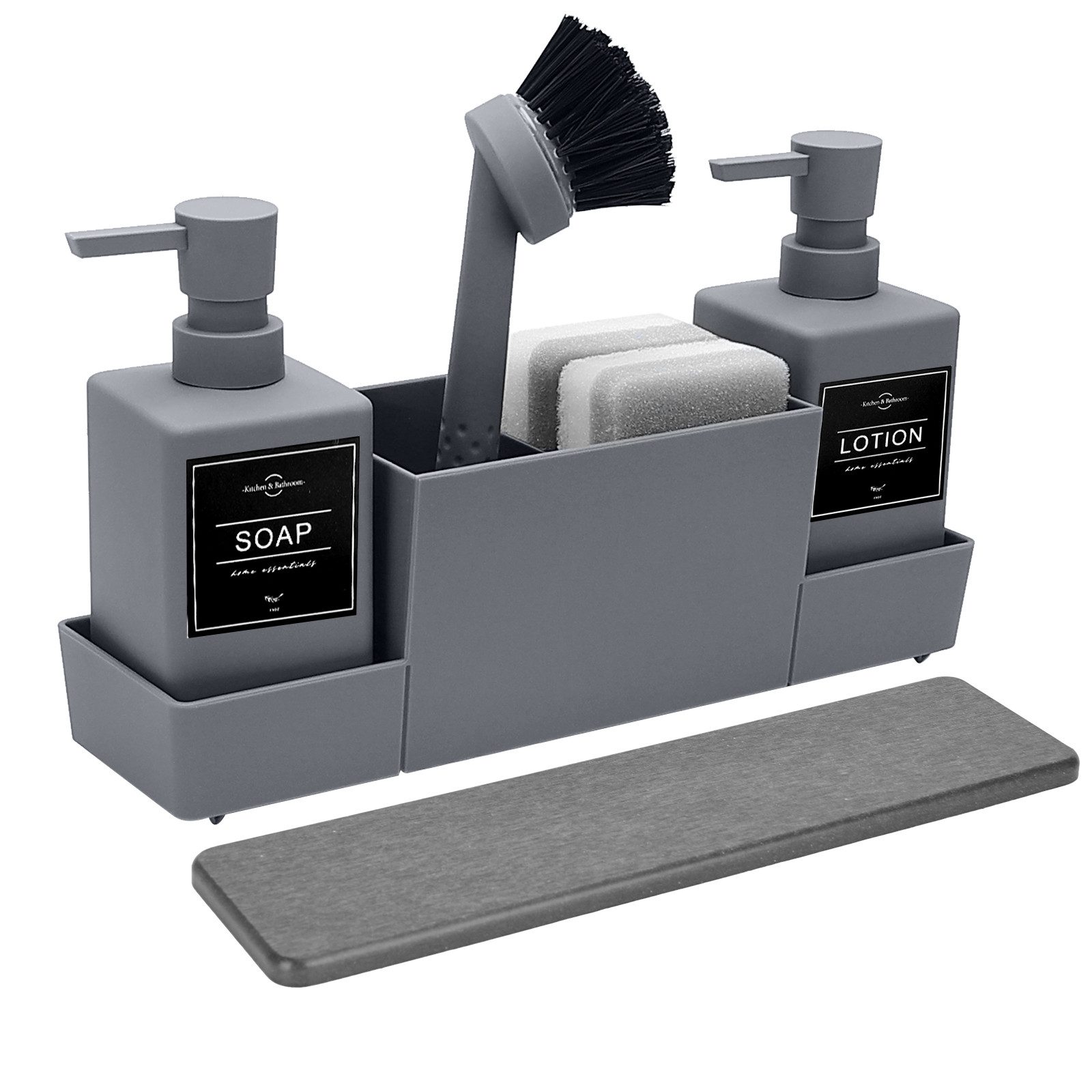 Küchenorganizer-Set 350ML Spülbecken Organizer mit Bürste, Seifenspender Spülschwamm