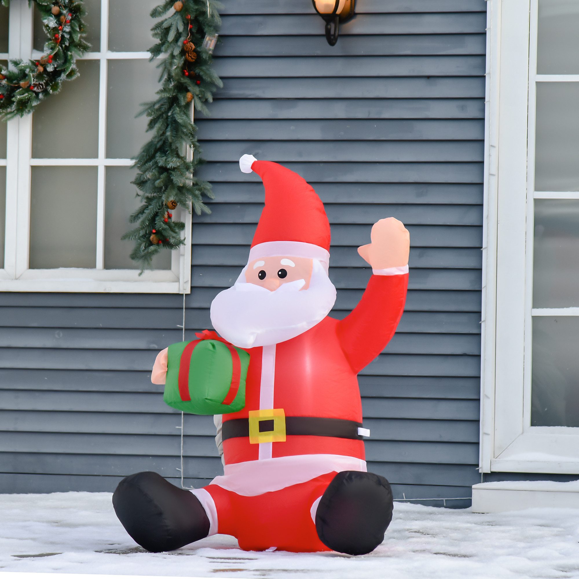HOMCOM Weihnachtsfigur Weihnachtsdekoration LED mit Geschenk (weihnachten aufblasbarer Weihnachtsmann, 1 St., Selbstaufblasbarer Weihnachtsmann), Rot 70 x 50 x 120 cm