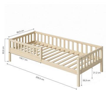 Bellabino Kinderbett Vils (Bett 90x200 cm, natur), mit Lattenrost und Rausfallschutz, aus Kiefer Massivholz