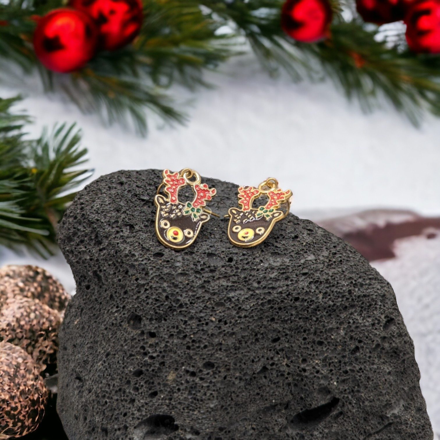 Eyecatcher Paar Ohrhaken Weihnachten Ohrhaken Ohrringe im Rentier Design in braun rot goldfarbe (Paar)
