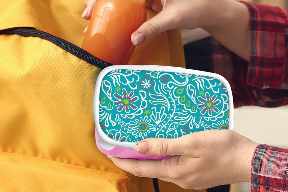 Brotdose - Snackbox, Lunchbox MuchoWow Blumen Kinder, (2-tlg), Kunststoff Design, - Blätter Erwachsene, Brotbox rosa - Mädchen, für Kunststoff, Tropisch