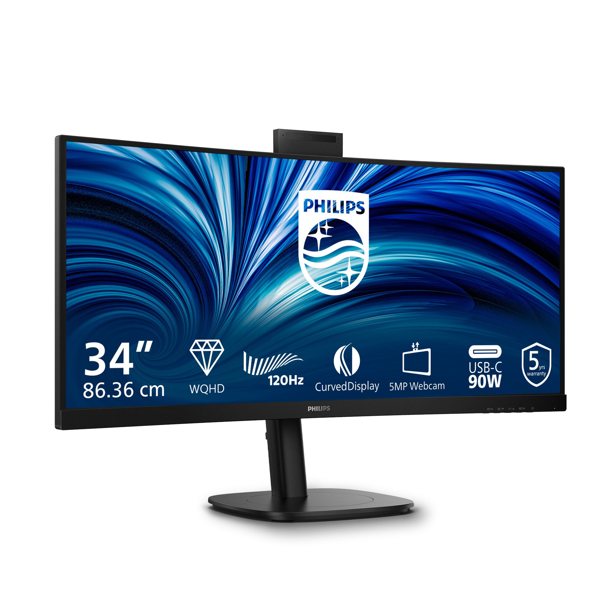 Philips 86,4cm (34,0) 34B2U3600CH 21:09 2xHDMI+DP+USB-C bl. TFT-Monitor (3440 x 1440 px, Wide Quad HD, 4 ms Reaktionszeit, 120 Hz, VA, Curved, Lautsprecher, HDCP, HDR, Höhenverstellbar)