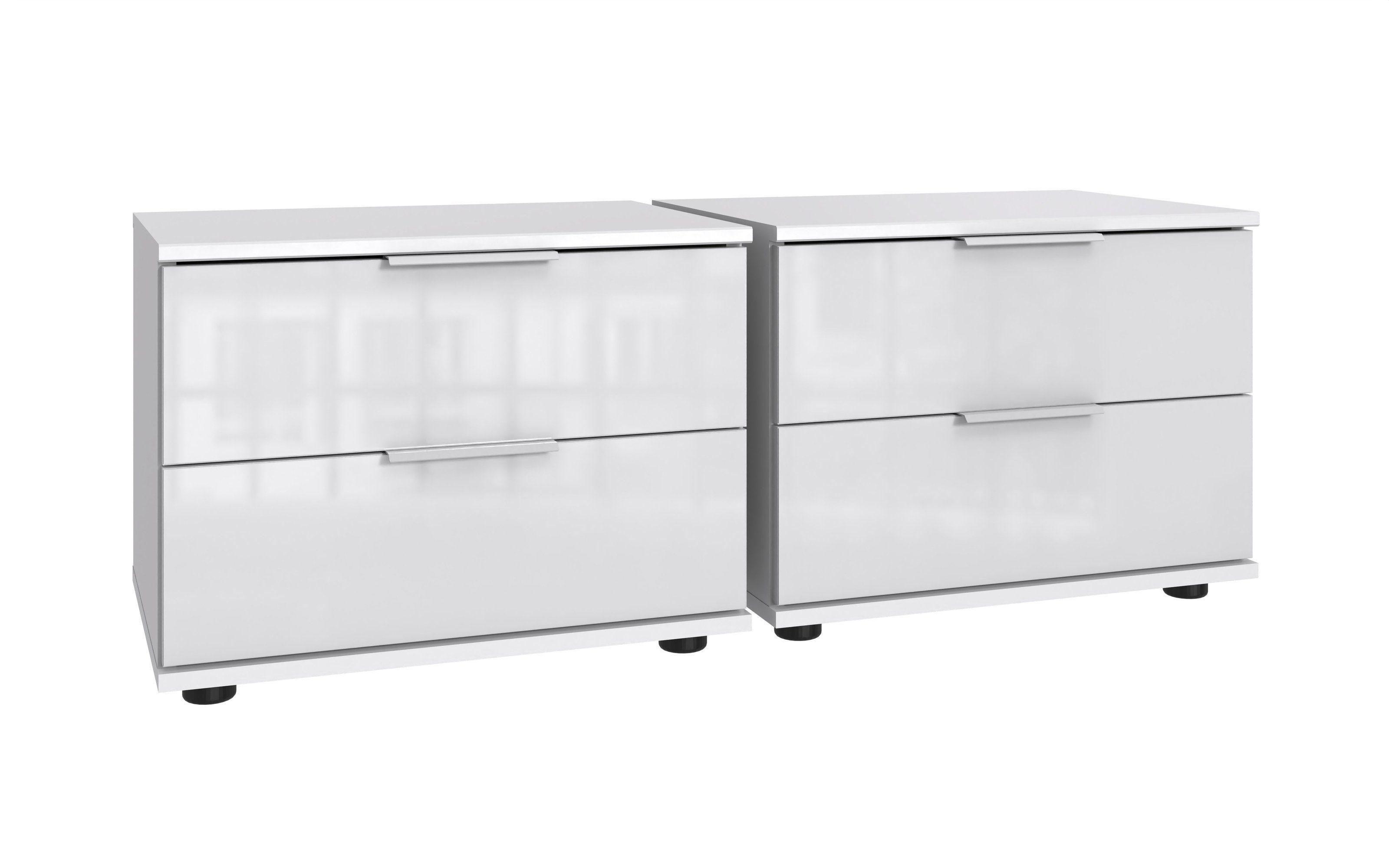 Nachtschrank (2er-Set) in WEISS + GLAS WEISS - 104x40x38cm (BxHxT)
