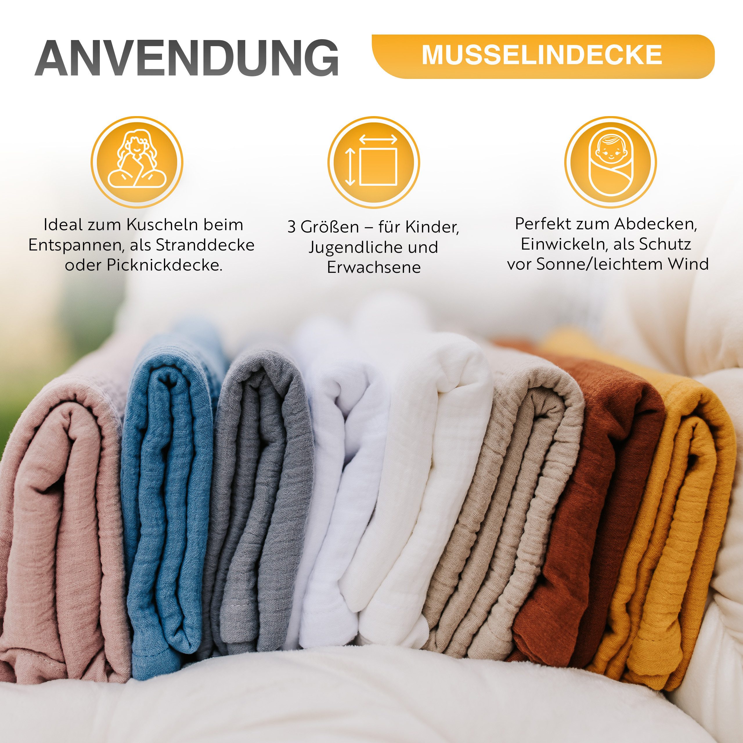 Babydecke Baumwolle MUSSELIN Decke Tuch Sommerdecke 95x95 120x120 150x200 cm, Loolay, Babytragetuch, Strandtuch, Kuscheldecke schützt und spendet Wärme