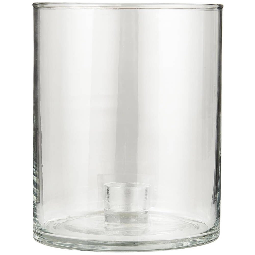 Ib Laursen Windlicht Kerzenständer Glas mit festem Halter für kurze Stabkerzen transparent