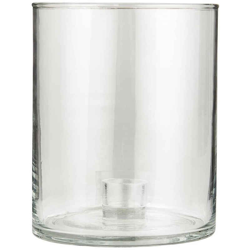 Ib Laursen Windlicht Kerzenständer Glas mit festem Halter für kurze Stabkerzen transparent