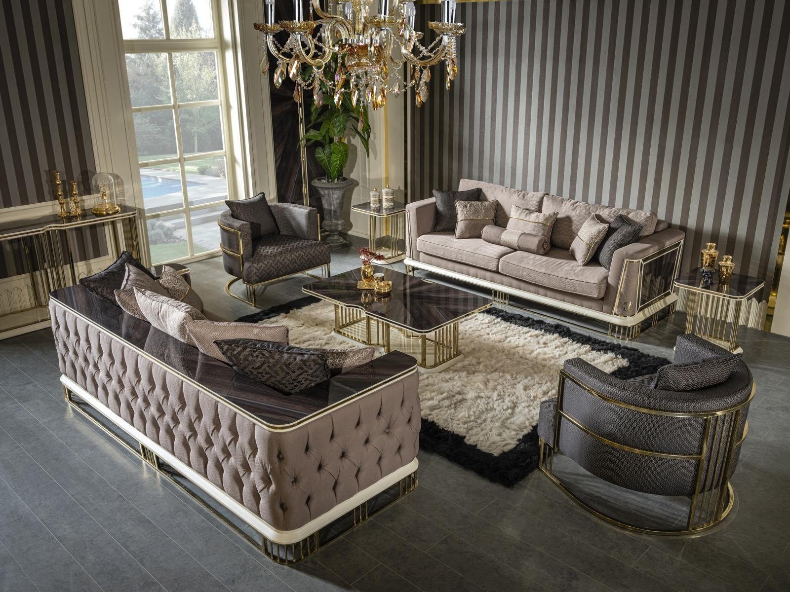 Sitzer Möbel, Design Stoff Luxus 3 Made Sofa Braun Europe Wohnzimmer in Polster JVmoebel Sofa