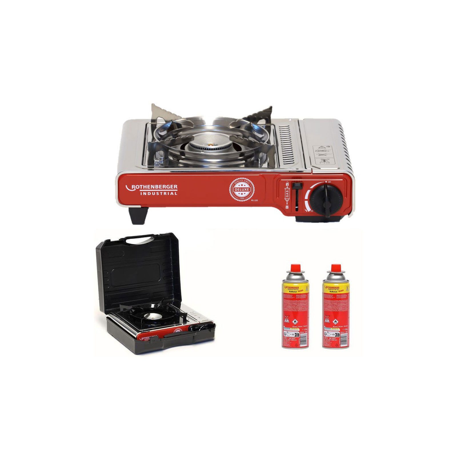 Rothenberger Industrial Gaskocher ROTHENBERGER Industrial Campingkocher 2,2 kW Deluxe RS 220 inkl. 2x Ro
