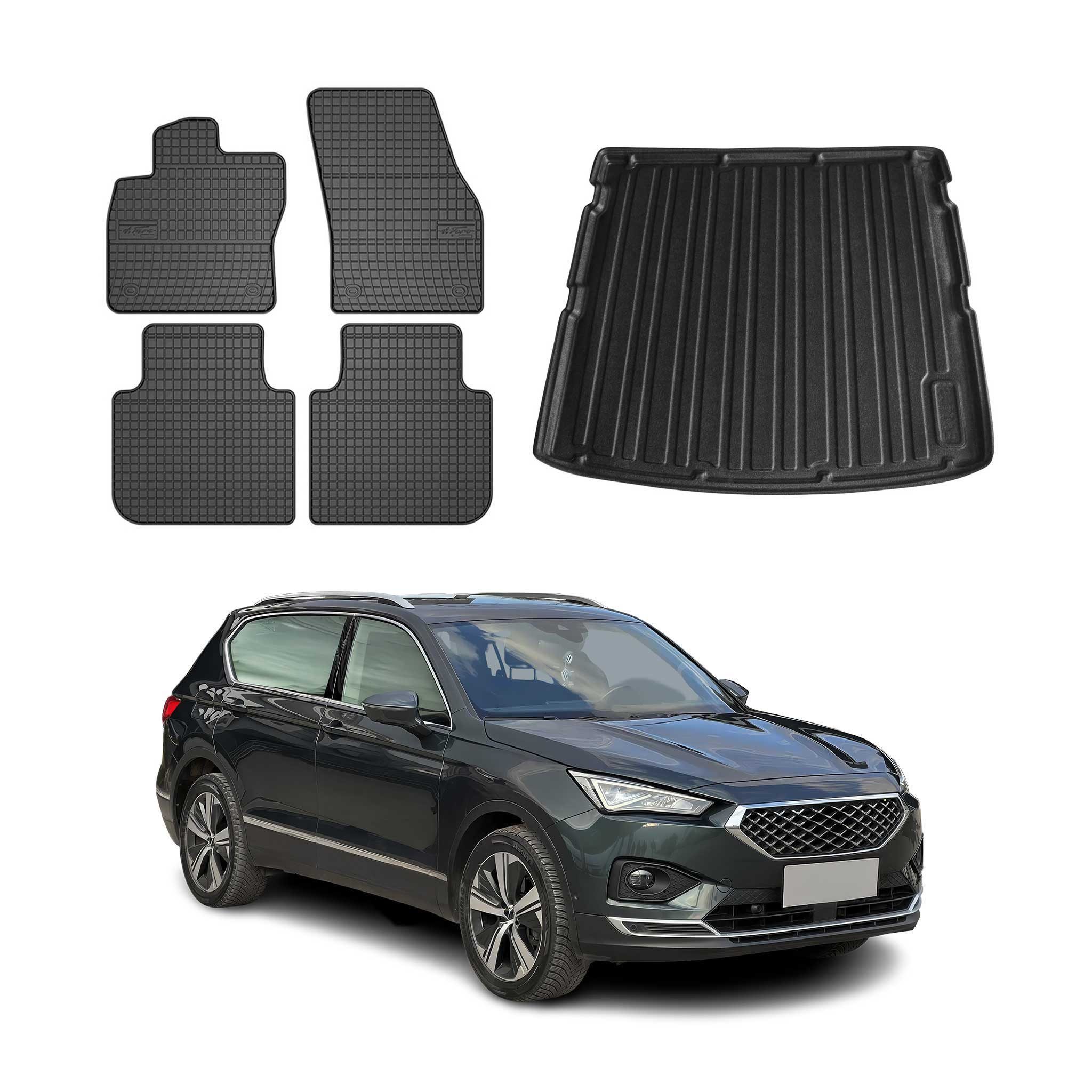 OMAC Auto-Fußmatten Kofferraumwanne Set für Seat Tarraco 2019-2025 Gummi TPE Schwarz 5x (5 St), für Seat Tarraco 2019-2025 Seat Tarraco 2019-2025, Einfache Installation,Antirutsch,Leicht zu reinigen