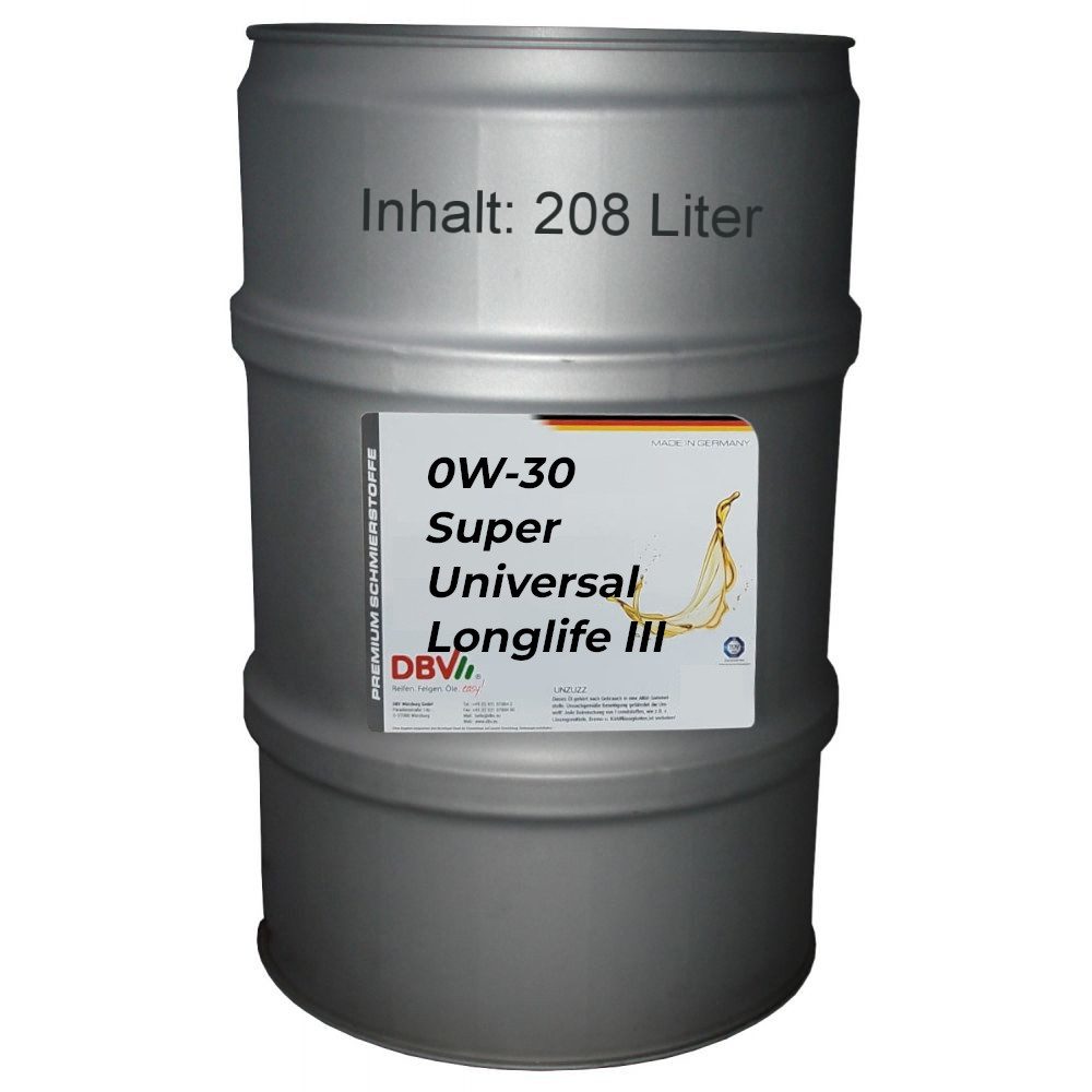 DBV Motoröl DBV 0W-30 Super-Universal Longlife III 208-Liter-Fass