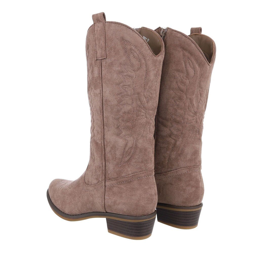 Ital-Design Damen Cowboyboots Western Westernstiefel (85255626) Blockabsatz Flache Stiefel in Hellbraun