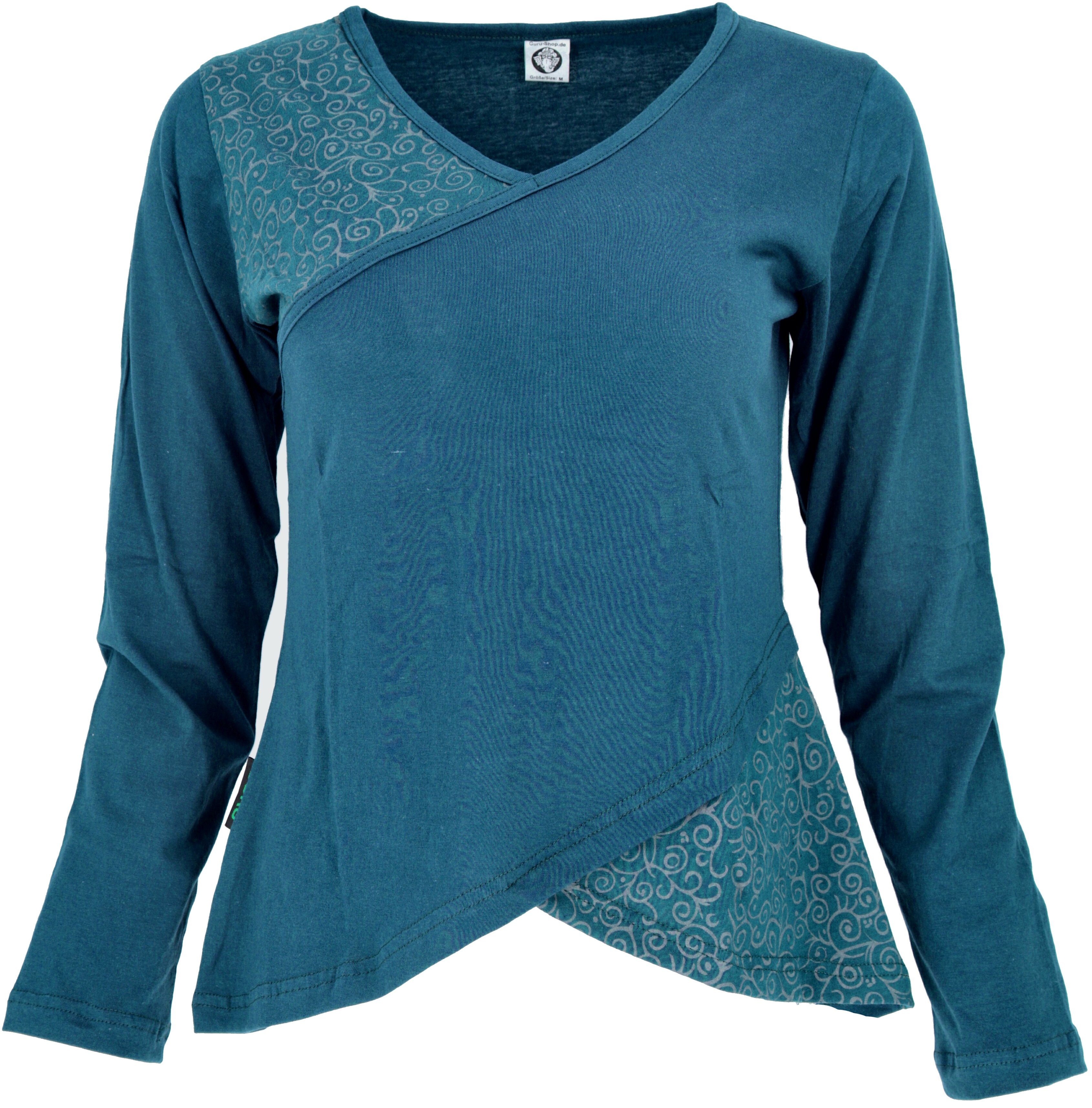 Guru-Shop Longsleeve Langarmshirt Boho-chic - blau alternative Bekleidung günstig online kaufen