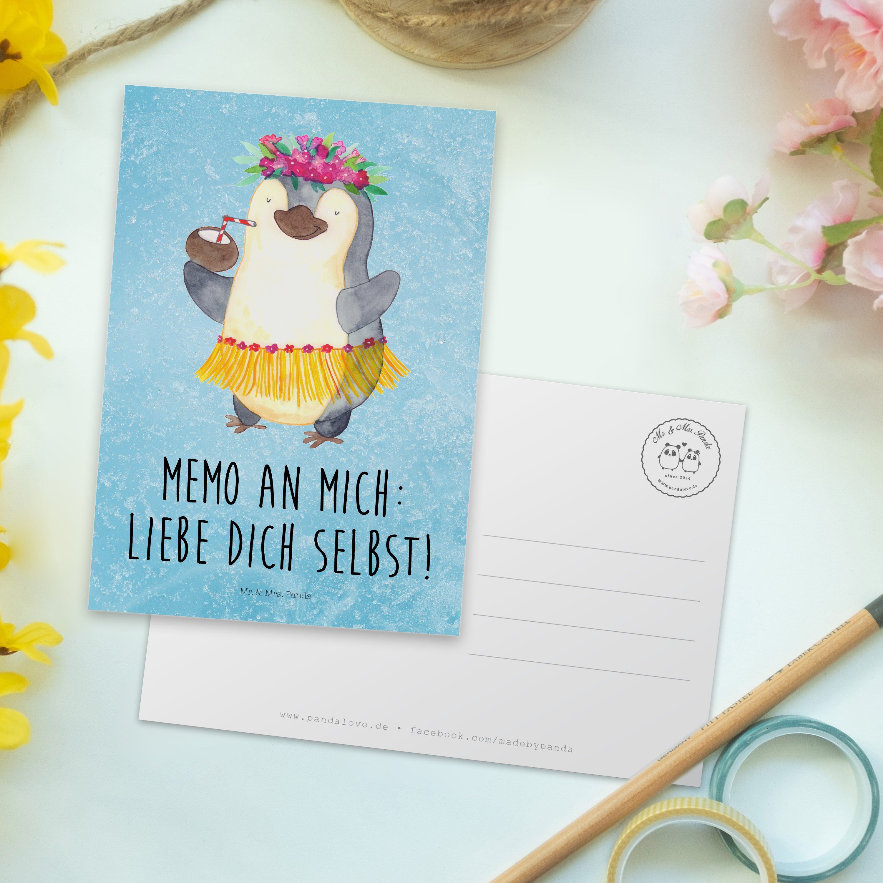 Eisblau Panda Aloha, Kokosnuss Geschenk, Mrs. - tanzen, entspannt, & Pin Mr. Pinguin - Postkarte