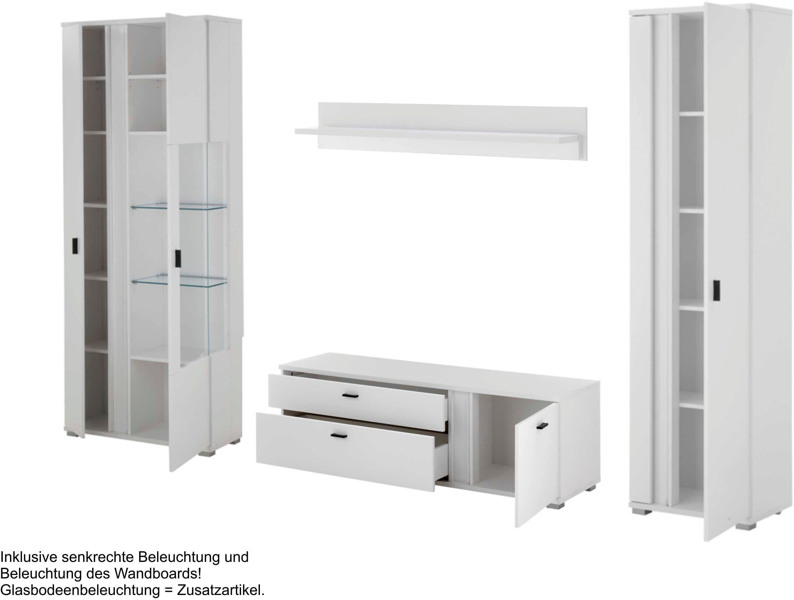 Home affaire Wohnwand LONG ISLAND, (Set, 4-St), in moderner Trendfarbe,inklusive senkrechter Beleuchtung,Breite 305 cm