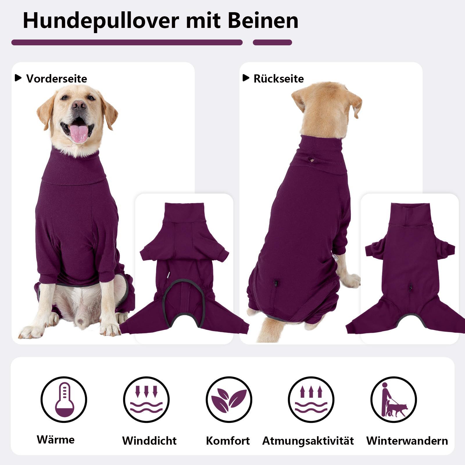 Ledander Tierpullover Tierpullover Fleece Hundepullover Wintermantel Hundepyjama mit Beinen, Premium-Qualität, butterweich, für große und kleine Hunde