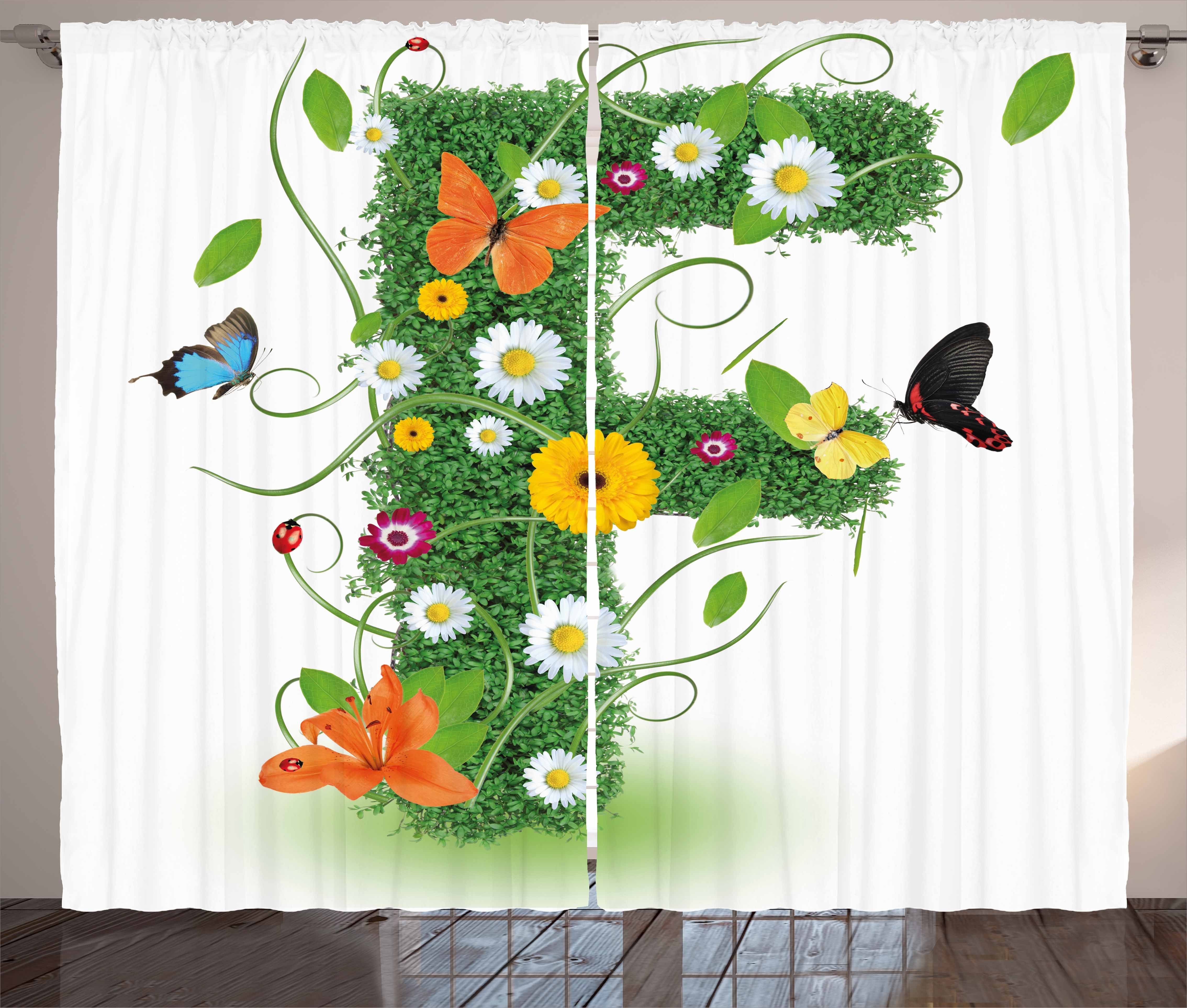 Gardine Schlaufen Tiere Blumen F Buchstabe und Haken, Vorhang mit Kräuselband Abakuhaus, F und Schlafzimmer
