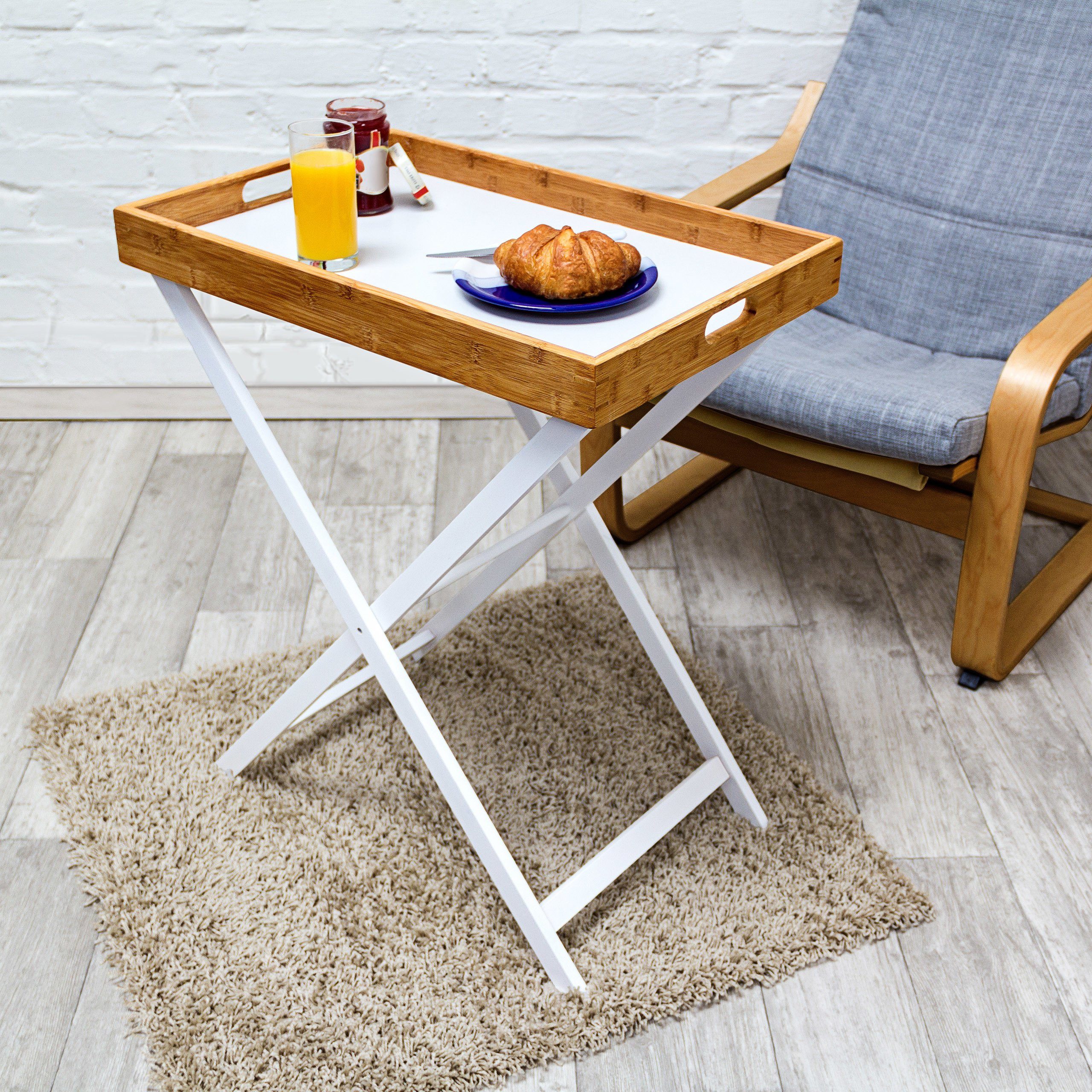 relaxdays Tabletttisch Holz & Bambus 72 cm günstig online kaufen
