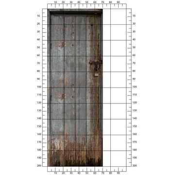 wandmotiv24 Türtapete alte Holztür mit Schloss, Grau, Farbe, glatt, Fototapete, Wandtapete, Motivtapete, matt, selbstklebende Dekorfolie
