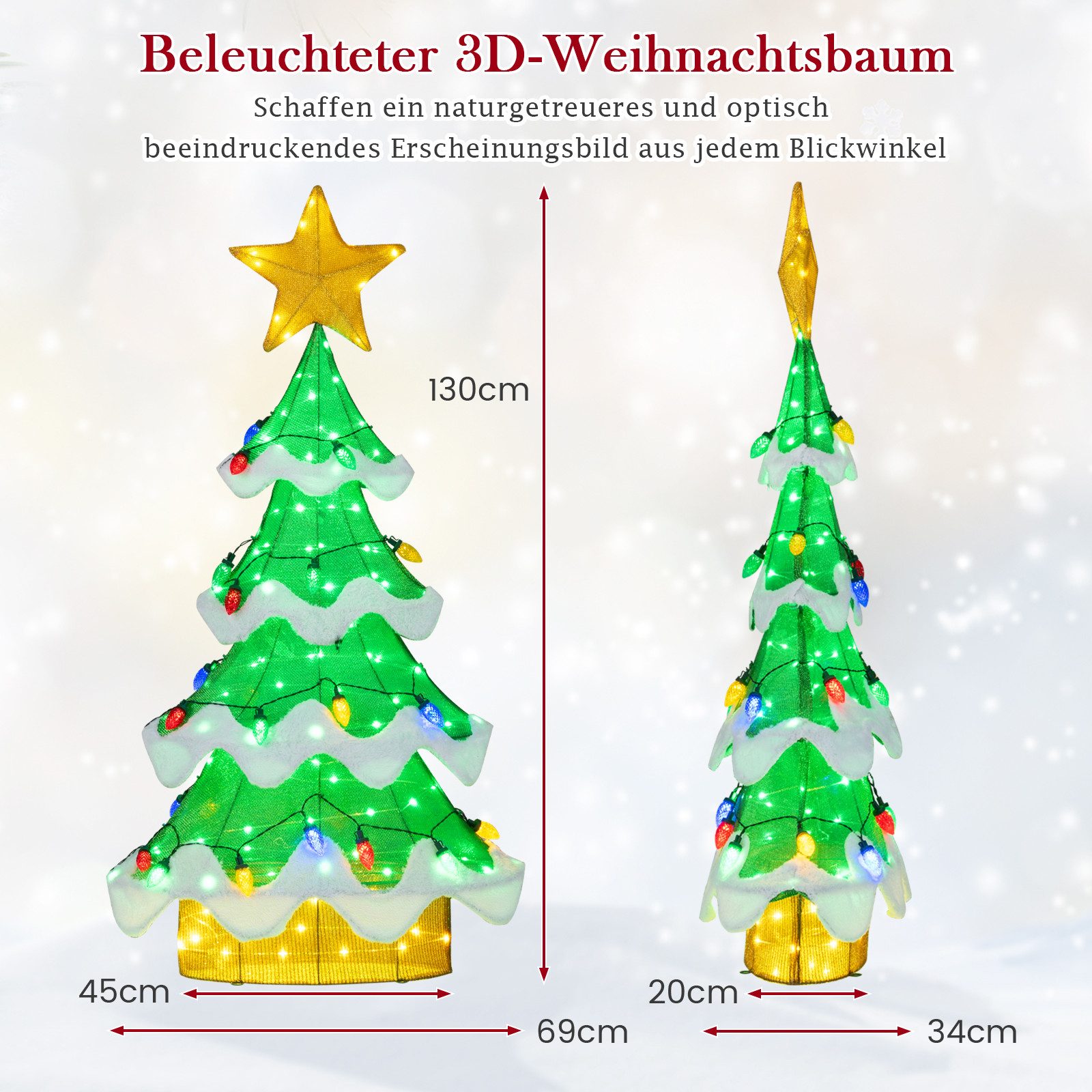 COSTWAY Dekobaum (1 St), LED Weihnachtsbaum, Weihnachtsdeko, 130cm