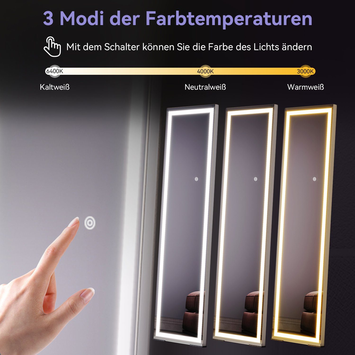 SONNI Wandspiegel Ganzkörperspiegel mit LED Beleuchtung,BxH:400x1500mm, in günstig online kaufen