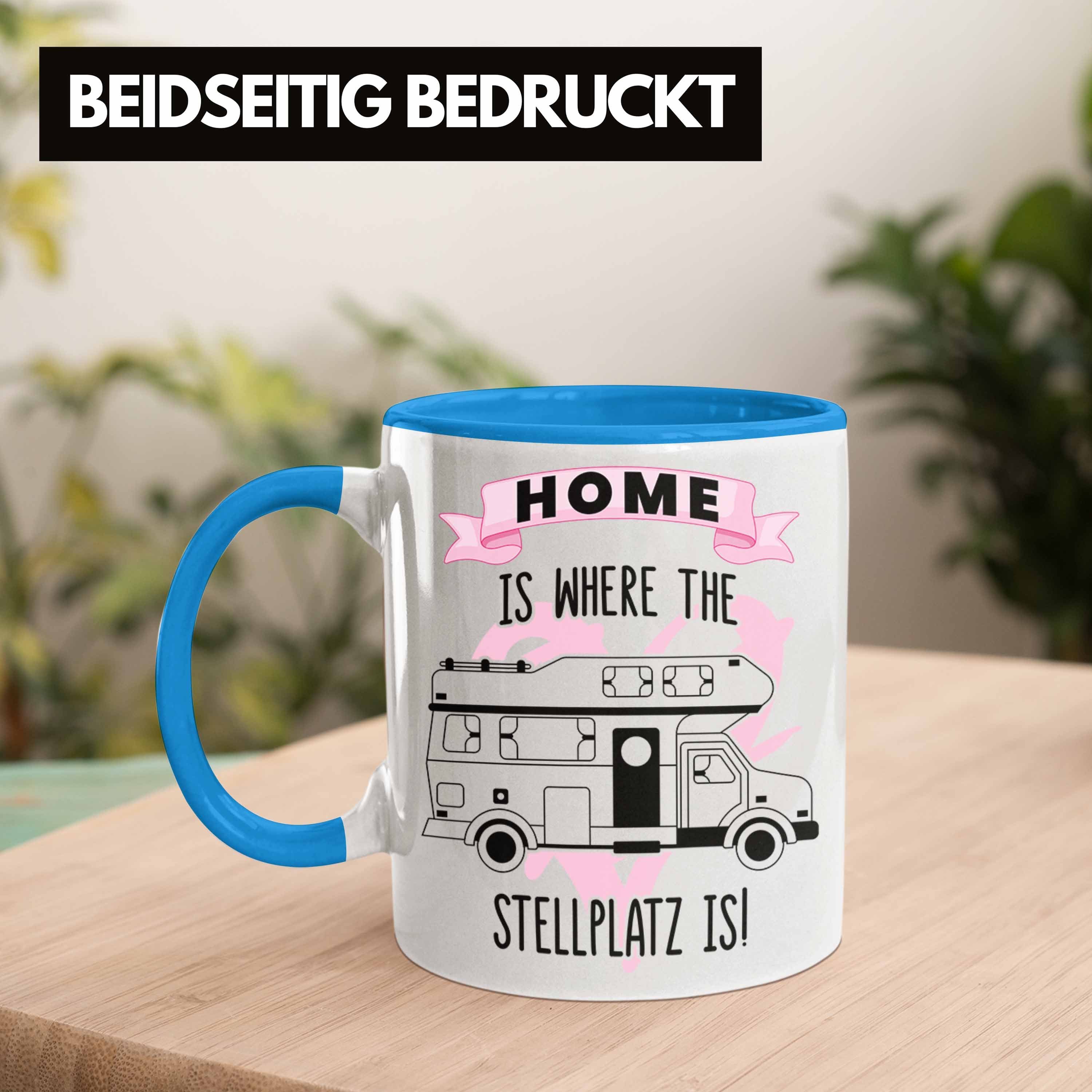 Trendation Opa Where Geschenkidee Oma Wohnmobil für Is Zubehör The Rentner Geschenke Tasse Home Is Stellplatz Tasse Wohnwagen Trendation - Campingwagen Männer Camper blau Grafik Camping Lustig