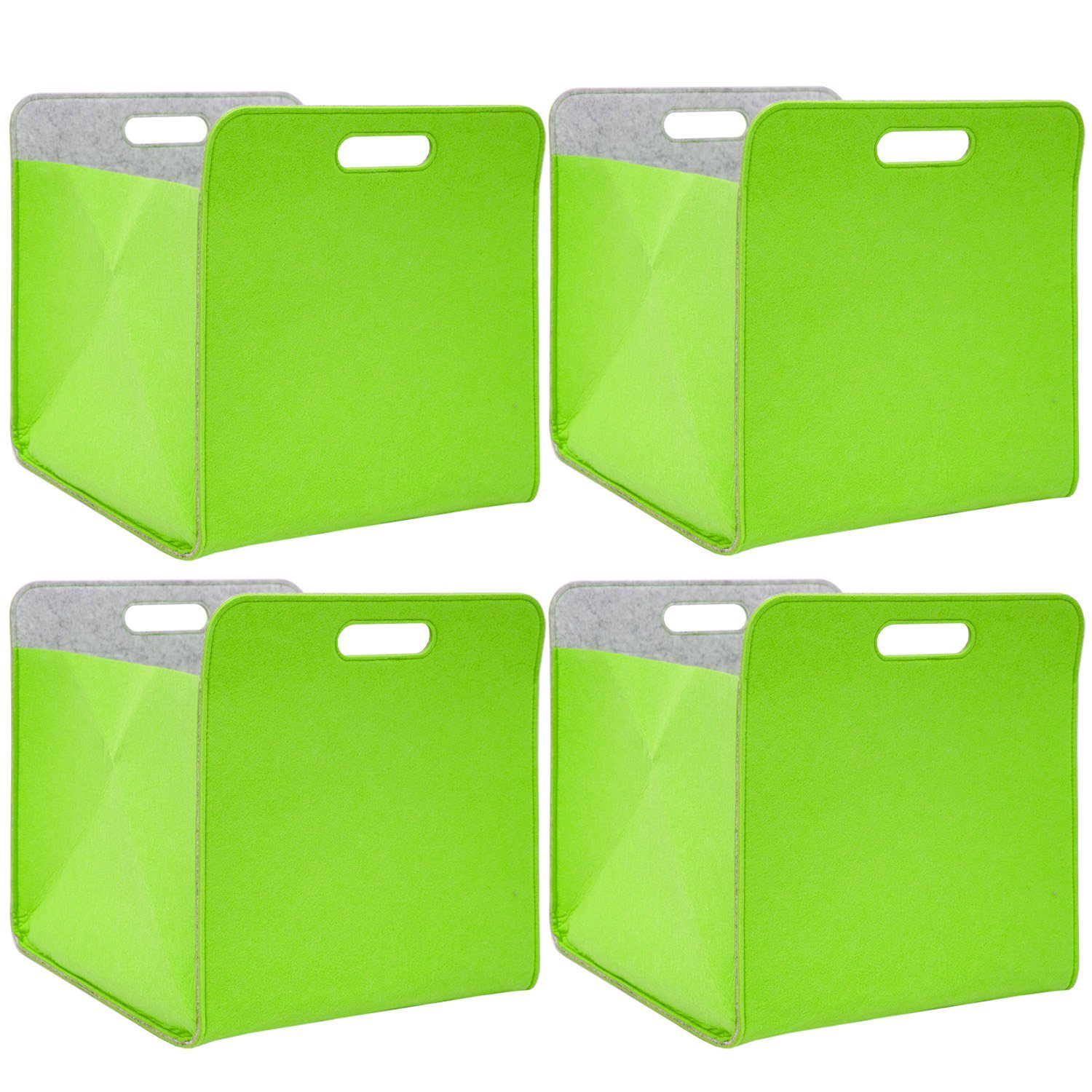 Relaxdays Aufbewahrungsbox 4er Set, faltbare Regalboxen, HxBxT: 30x30x30 cm,  mit Griffen, Faltboxen für Regale, grün
