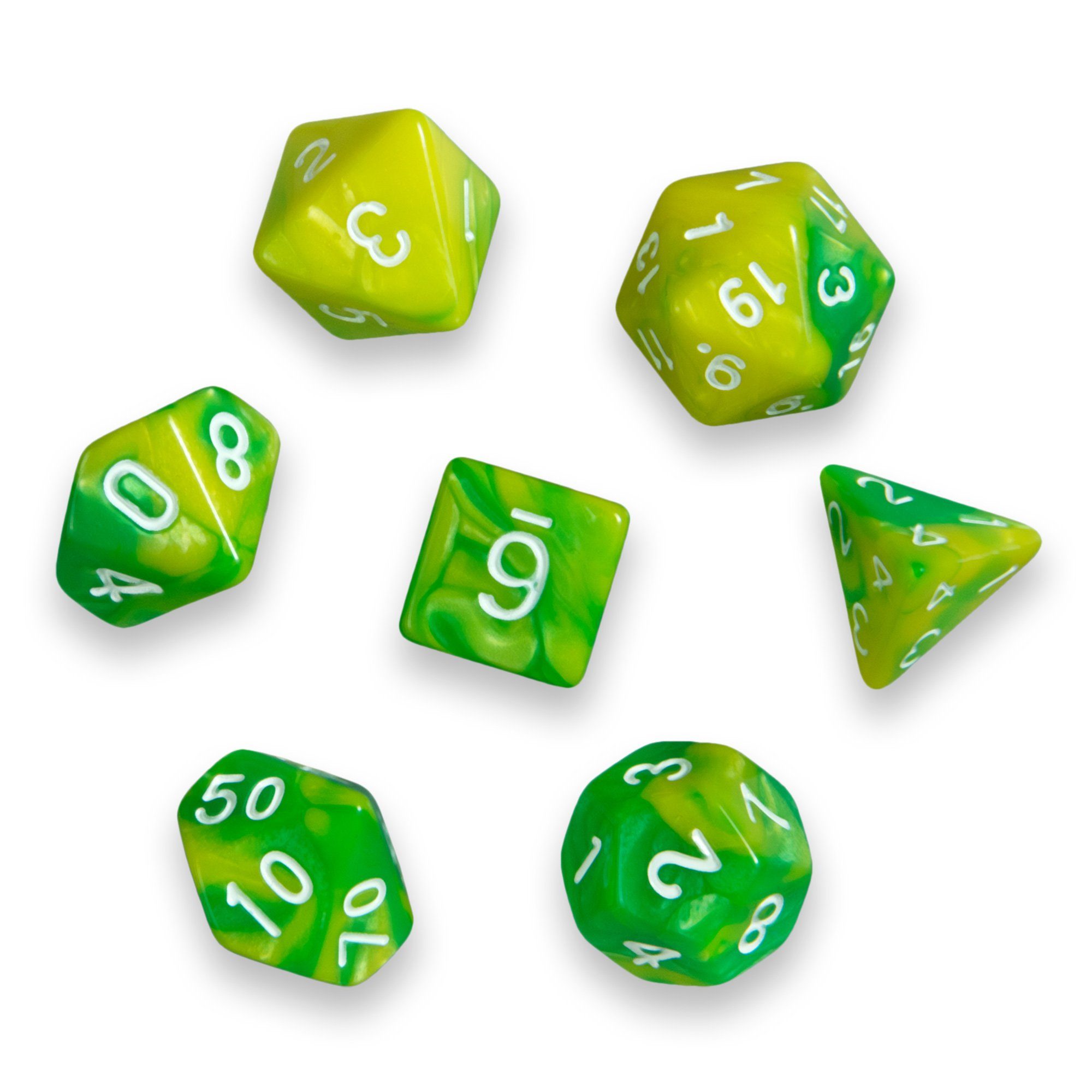 DND Würfel mit - dichromatisch SHIBBY 7 Spielesammlung, Grün in Beutel polyedrische