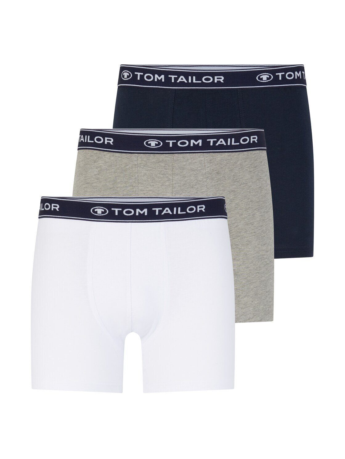 TOM TAILOR Boxershorts Webbund Dreierpack navy-melange-white im Pants Long mit (im Dreierpack)